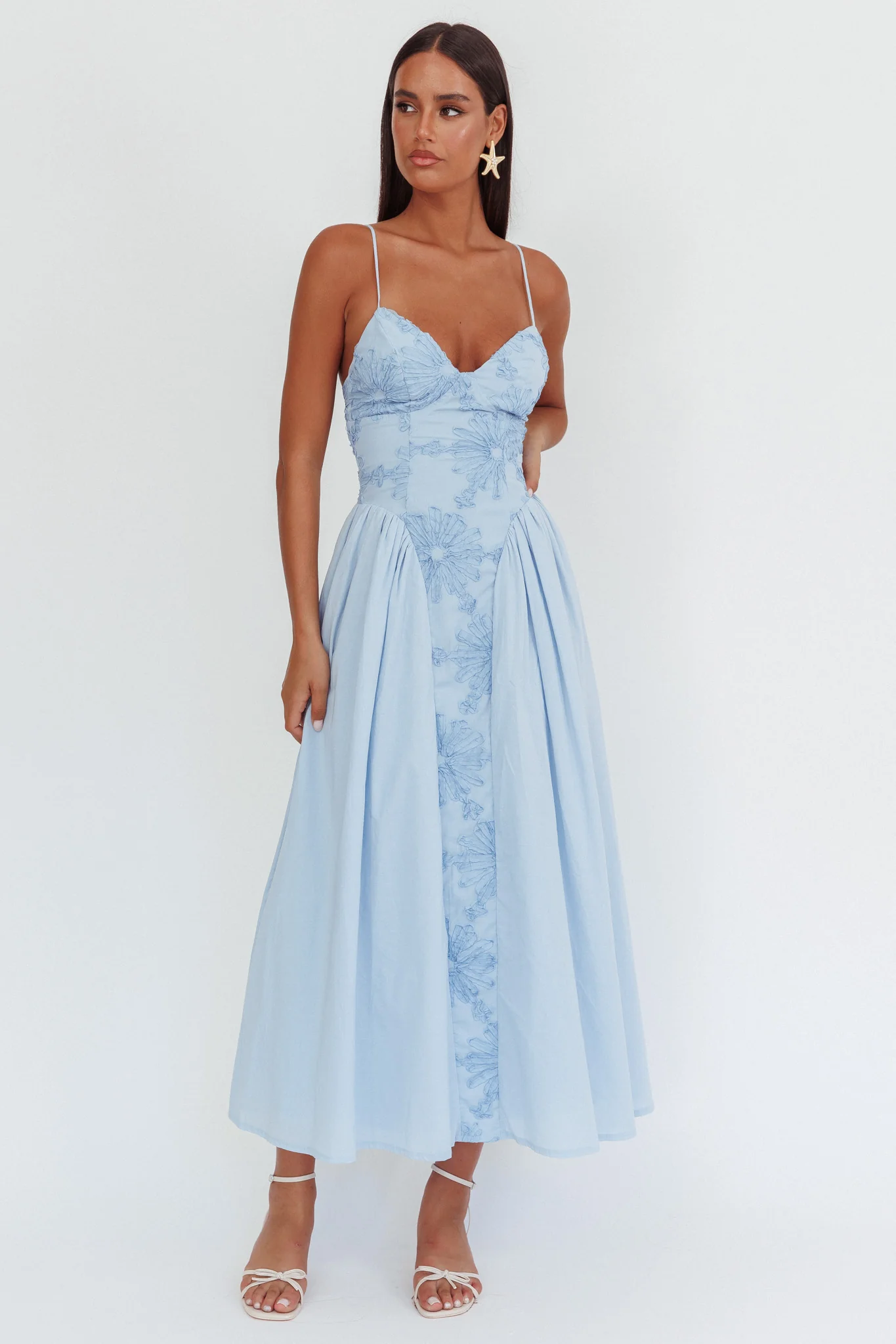 Serifine Floral Embellished Maxi Dress Blue - Sonourner