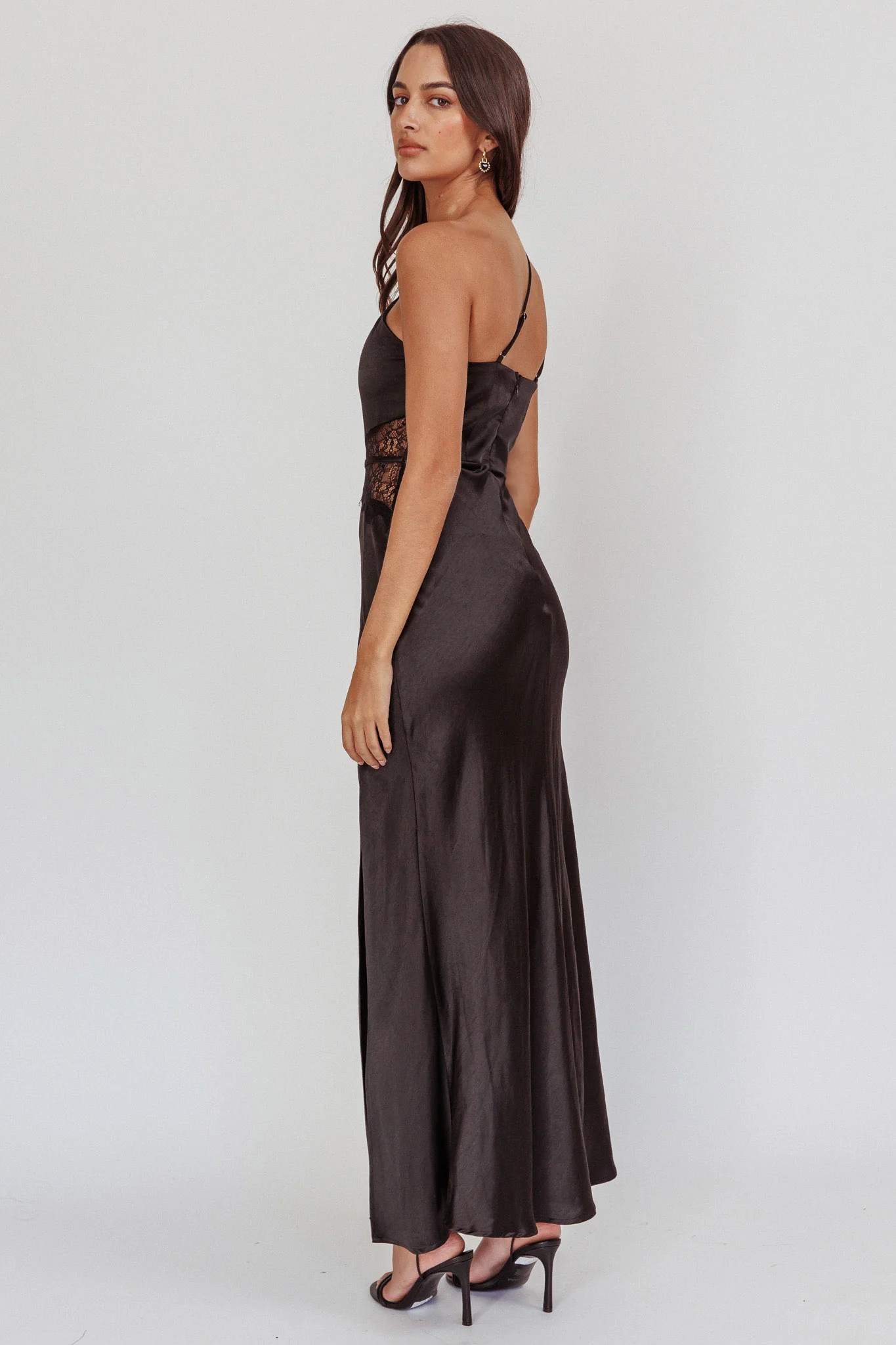 Tarly Lace Waist One-Shoulder Maxi Dress Black - Sonourner