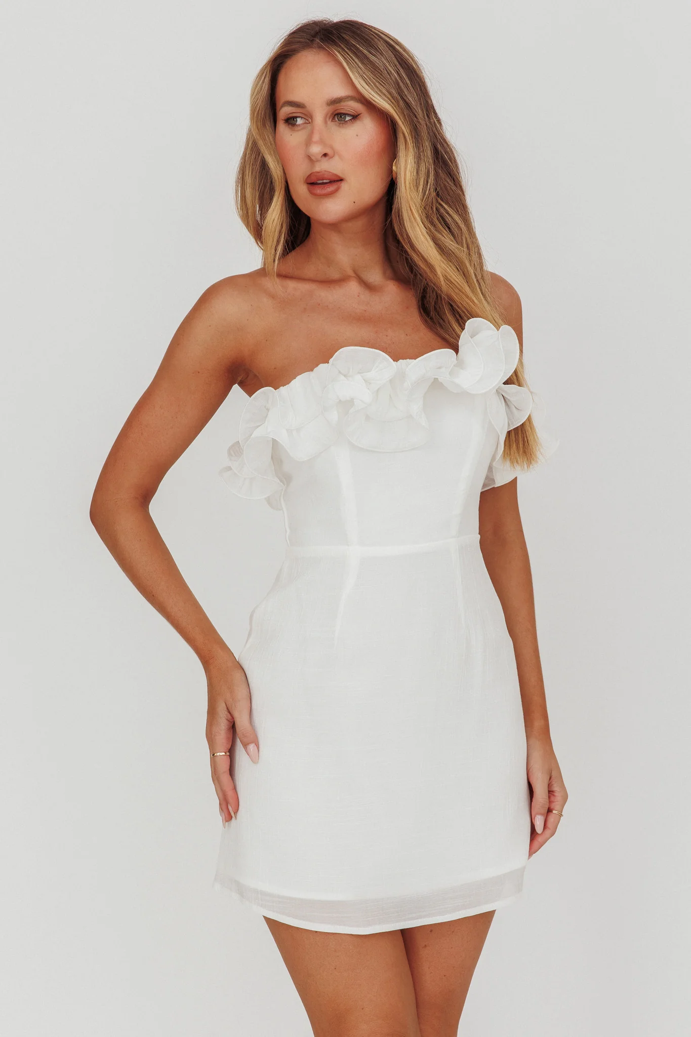 Norah Strapless Mini Dress White - Sonourner