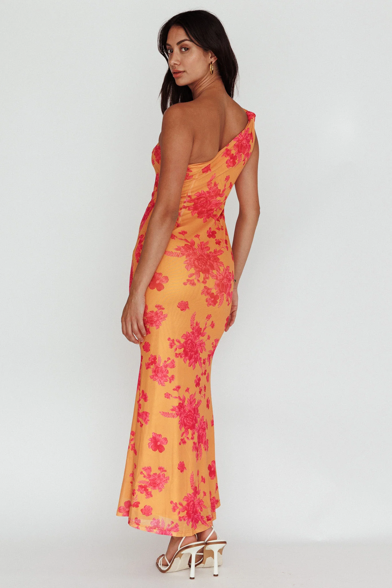 Portland One-Shoulder Jersey Maxi Dress Floral Orange - Sonourner
