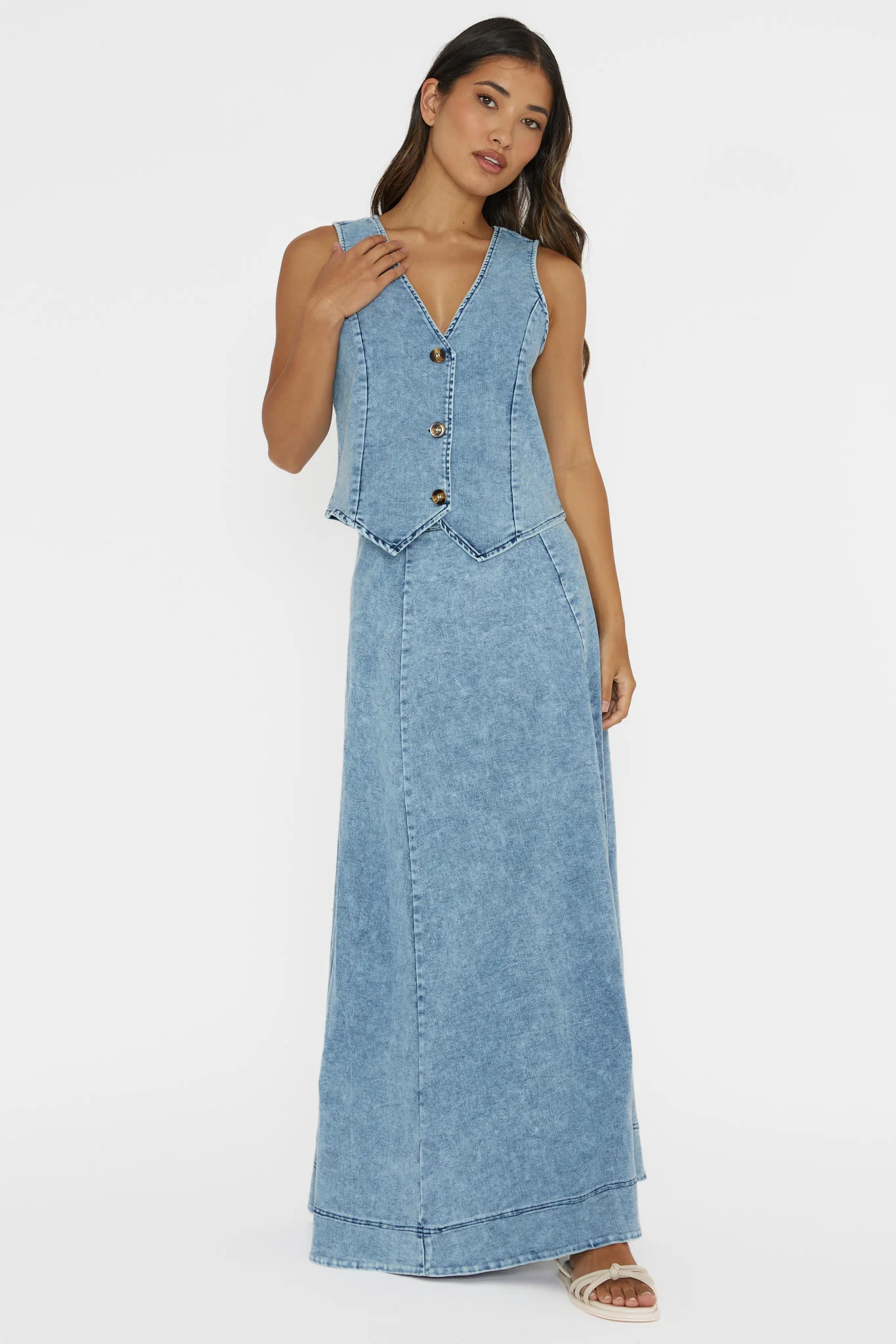Rhythms A-Line Maxi Skirt Denim Blue - Sonourner