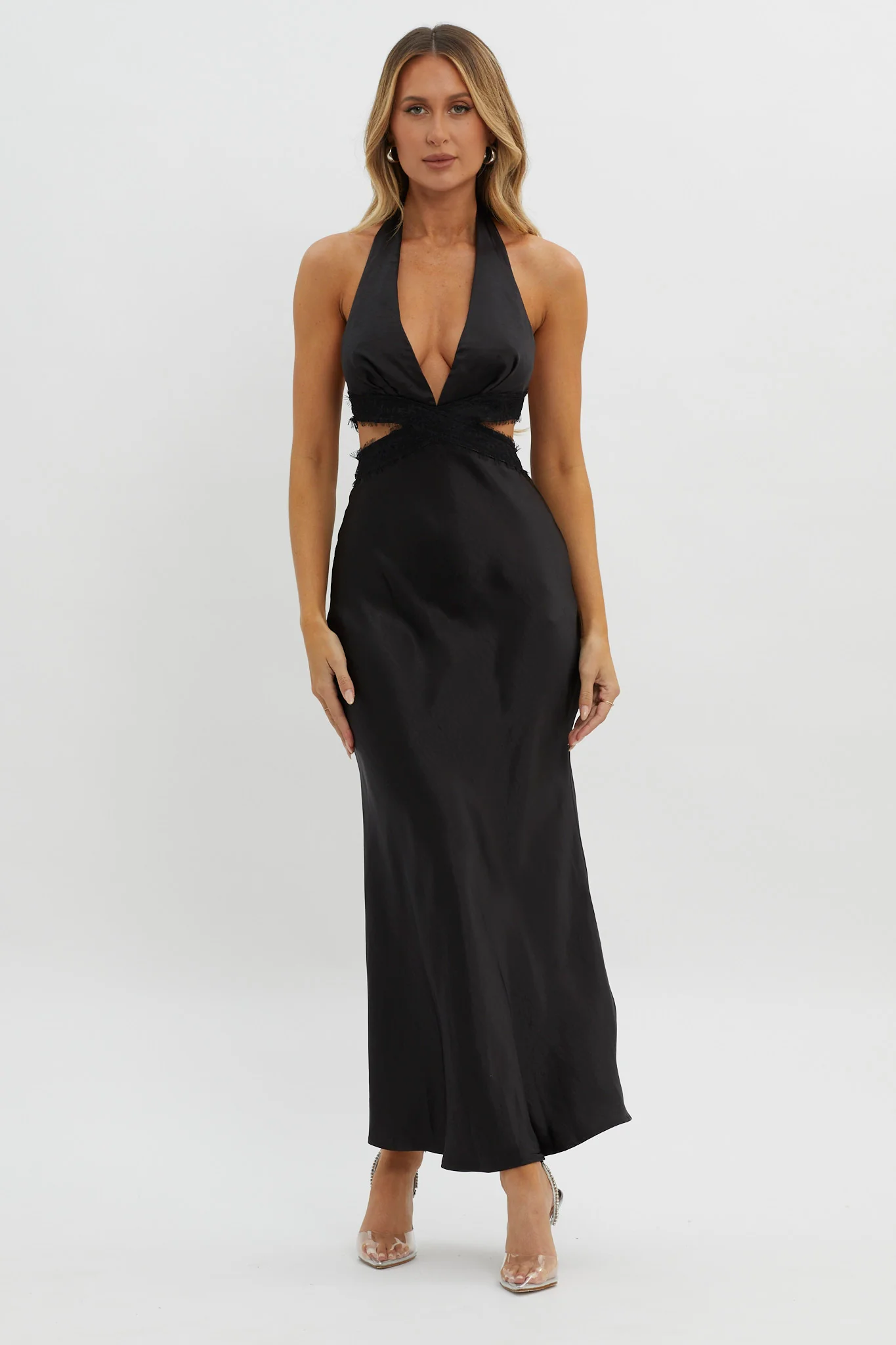 Of Your Dreams Cut-Out Halter Dress Black - Sonourner