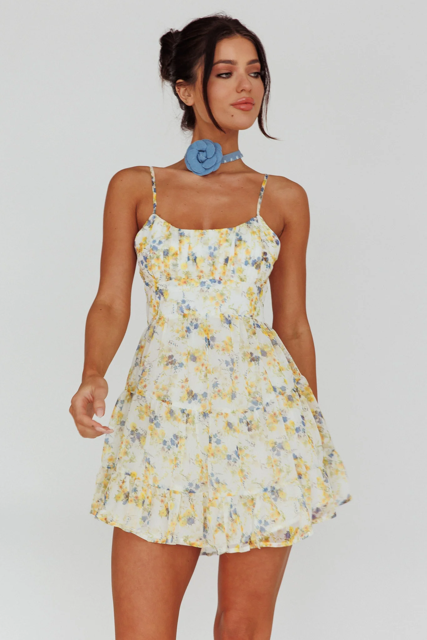 Eternal Sunshine Gathered Bust Babydoll Dress Vintage Blue - Sonourner