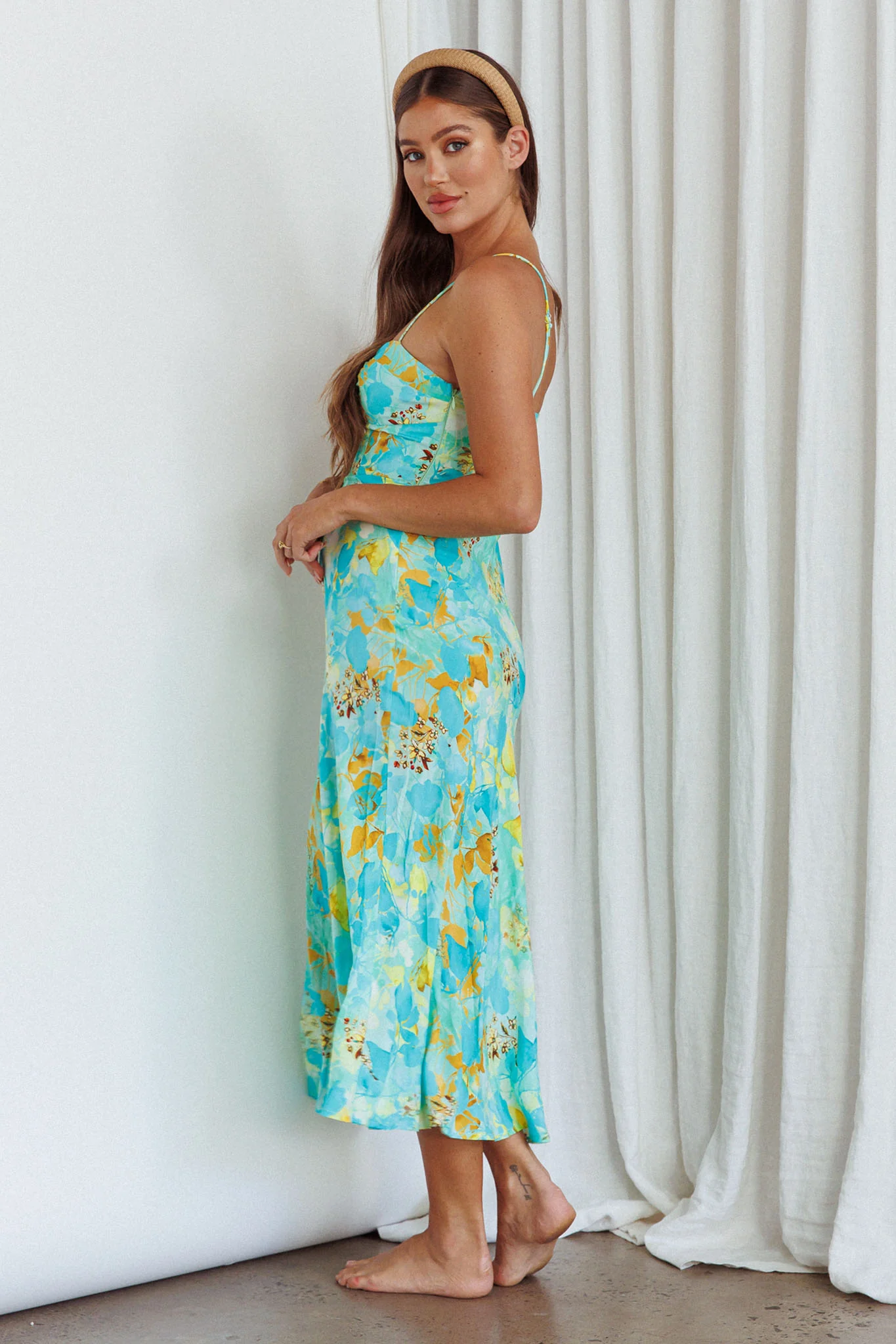 Golden Sands Cami Strap Maxi Dress Floral Teal - Sonourner