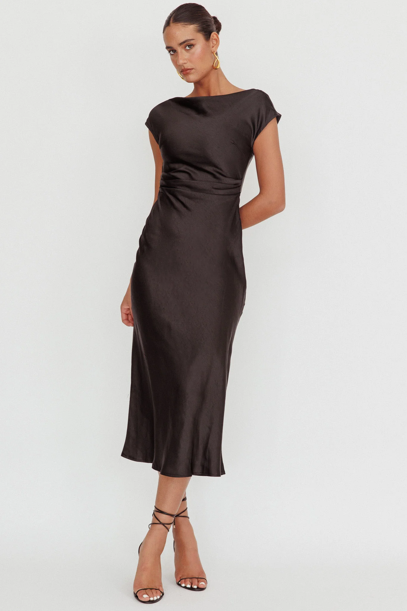 Loveland Cap Sleeve Cowl Back Midi Dress Black - Sonourner