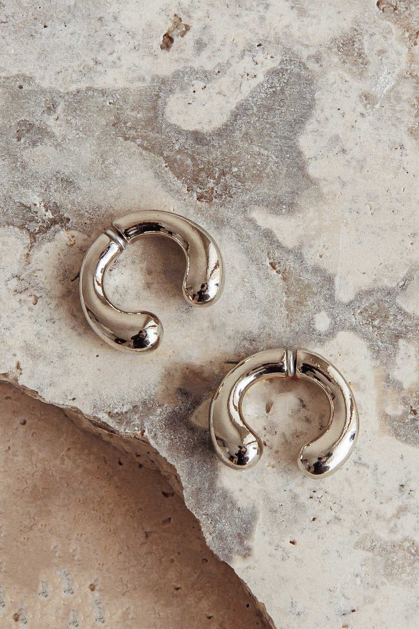 Chiara Half Hoop Stud Earrings Dark Silver - Sonourner
