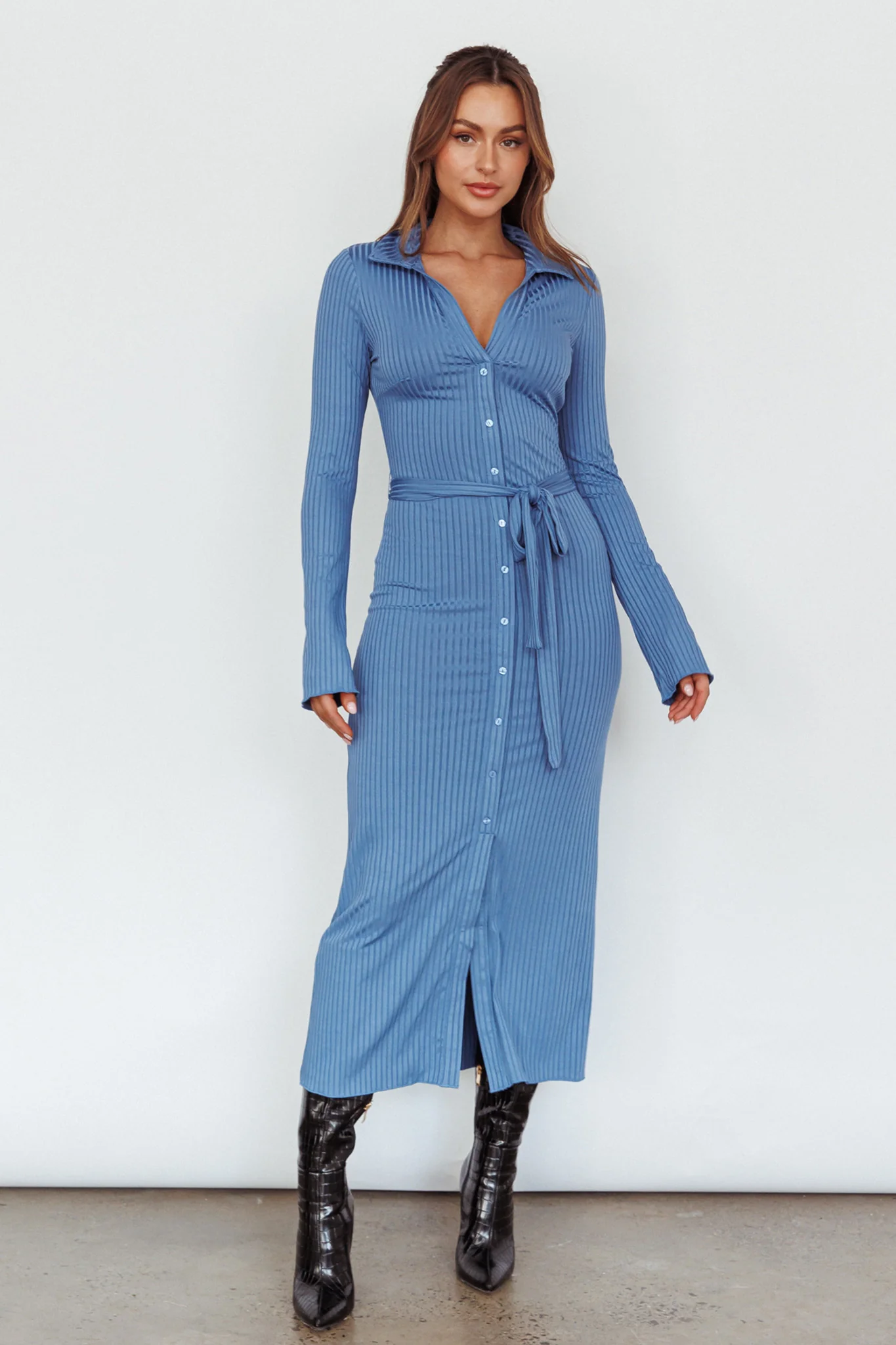 Eastcoast Collared Placket Midi Dress Blue - Sonourner