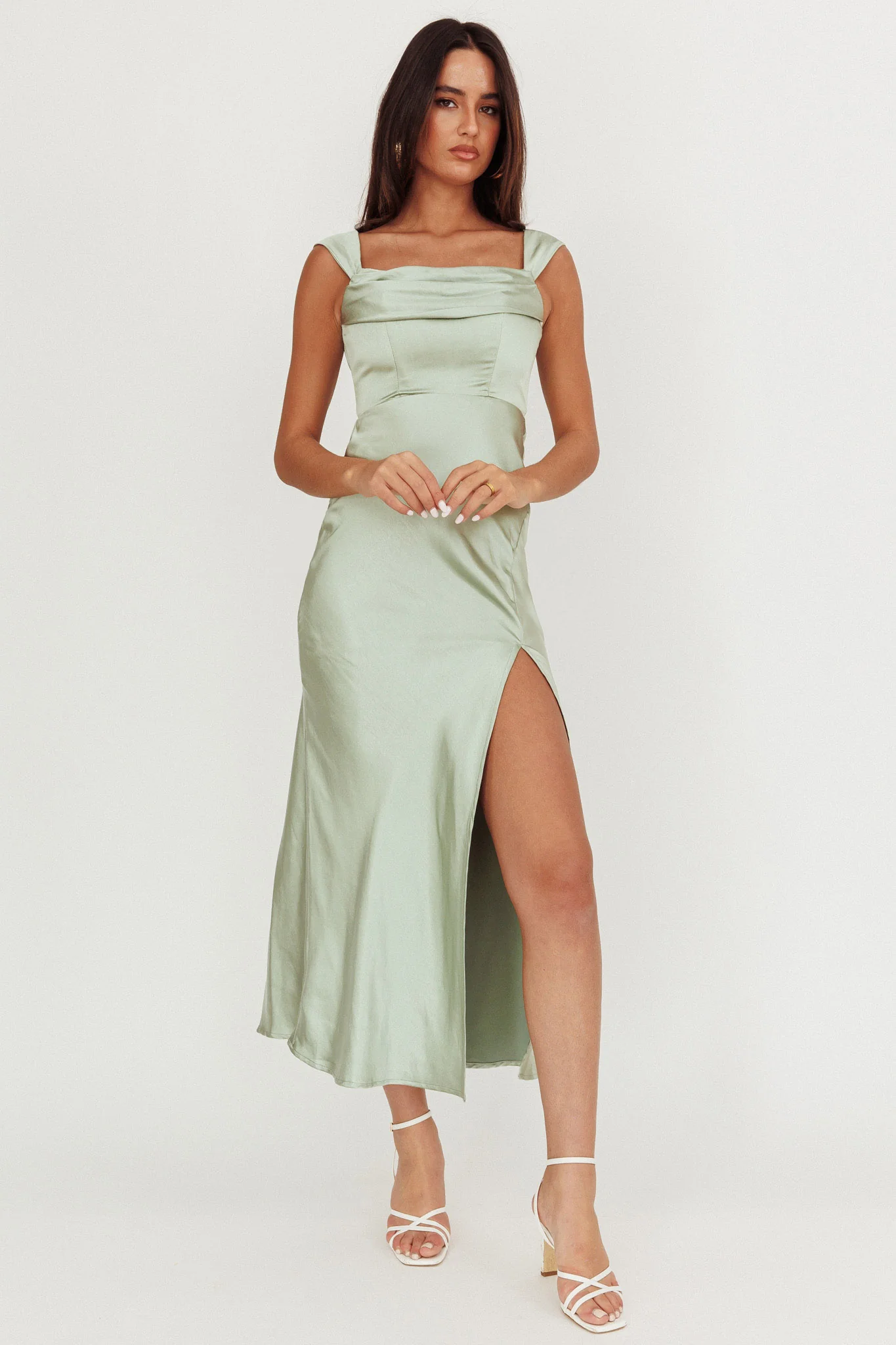 Lucinda Off-Shoulder V-Back Dress Sage - Sonourner