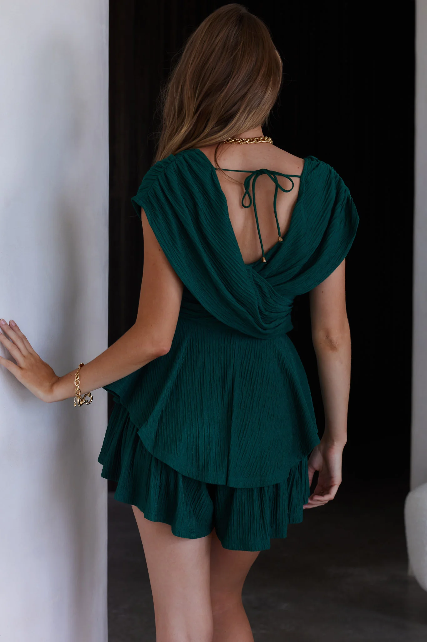 Glory Crossover Bust Layered Hem Romper Forest Green - Sonourner