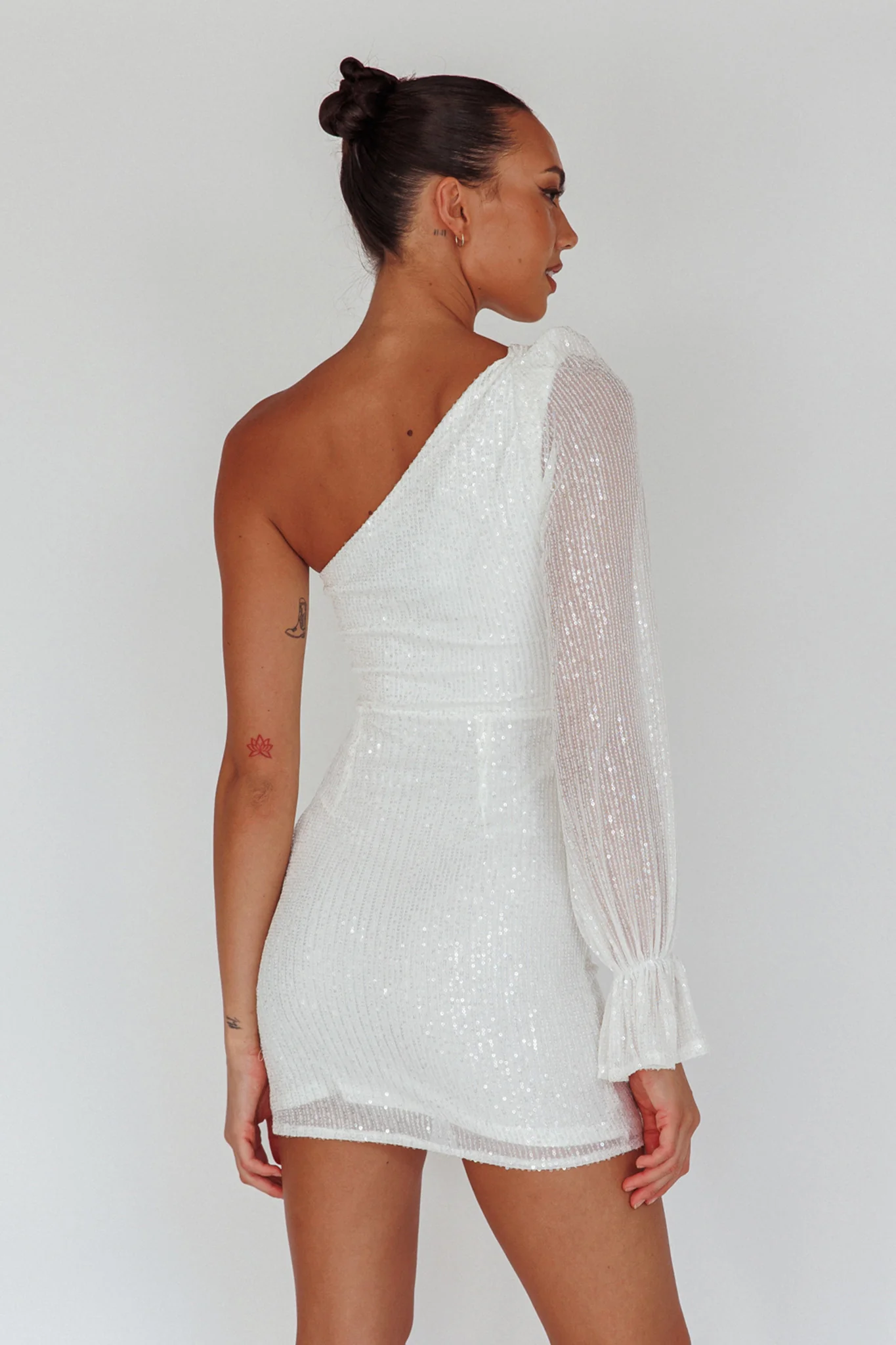 Dalia One Shoulder Sequin Mini Dress White - Sonourner