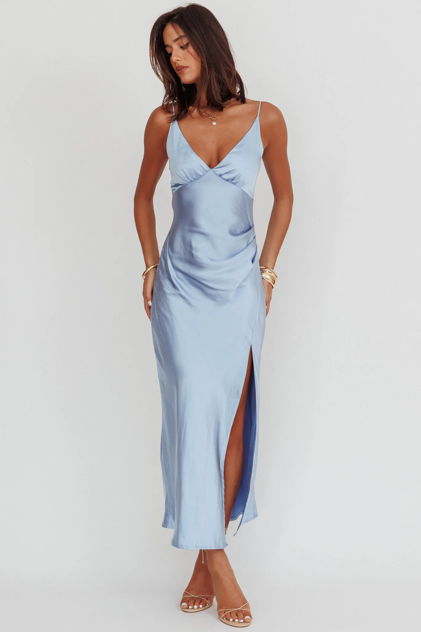 Marlie Side Pleat Maxi Dress Blue - Sonourner