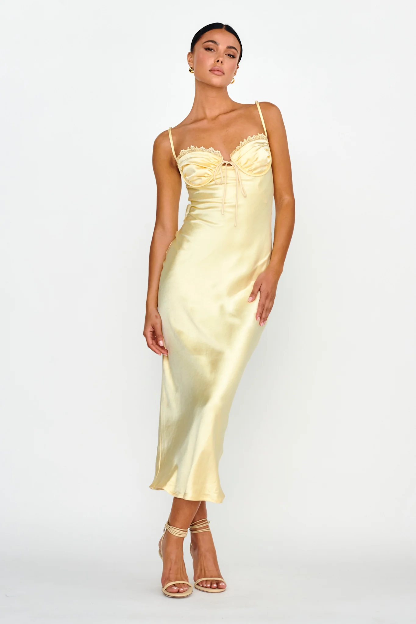 Fortune Lace Trim Bust Tie Midi Dress Butter - Sonourner