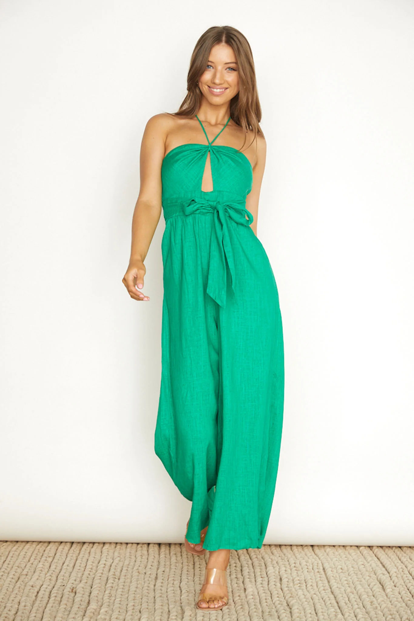Maravilhosa Keyhole Halter Jumpsuit Green - Sonourner