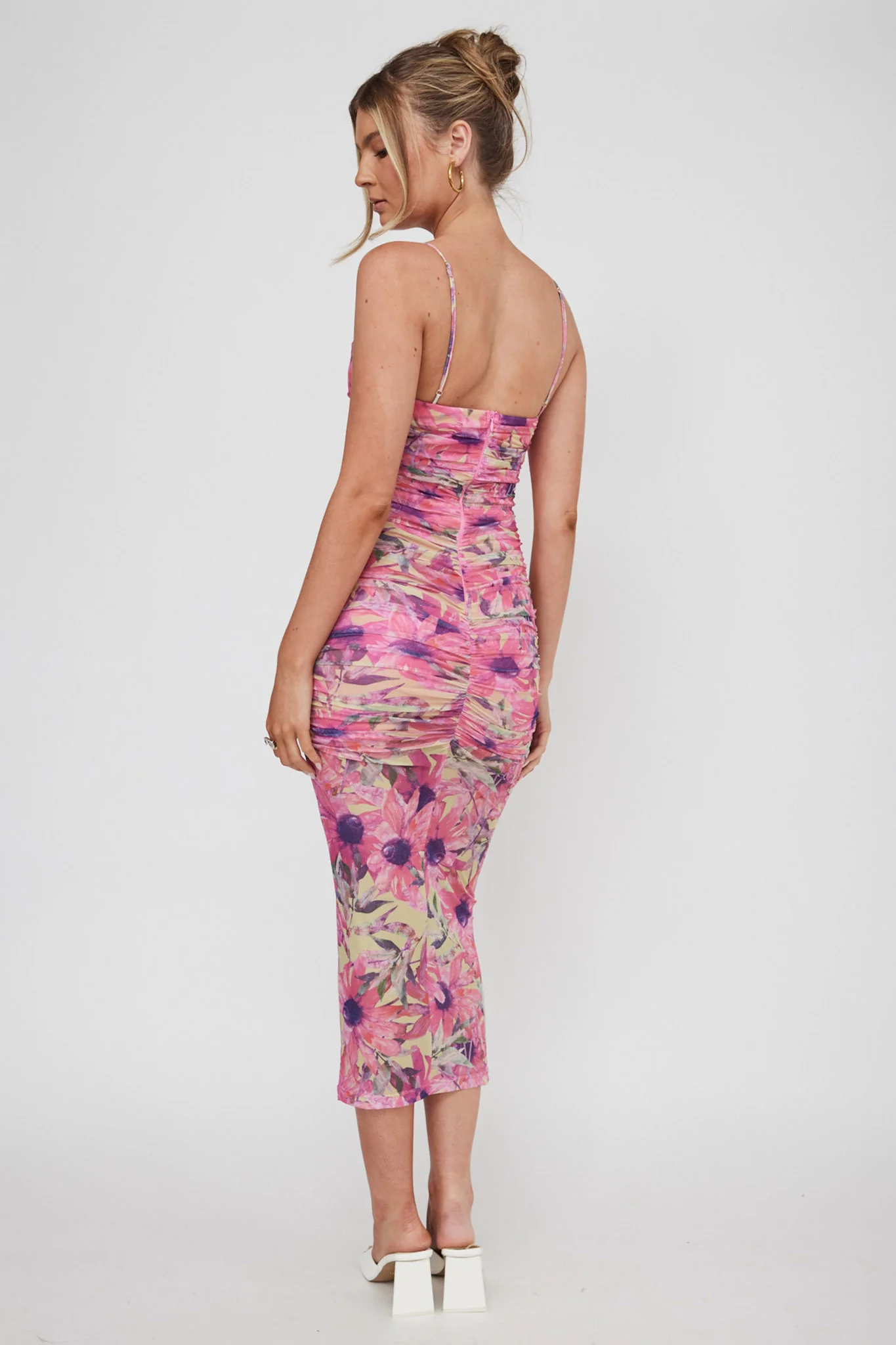 Logan Cami Strap Midi Dress Flower Pink - Sonourner