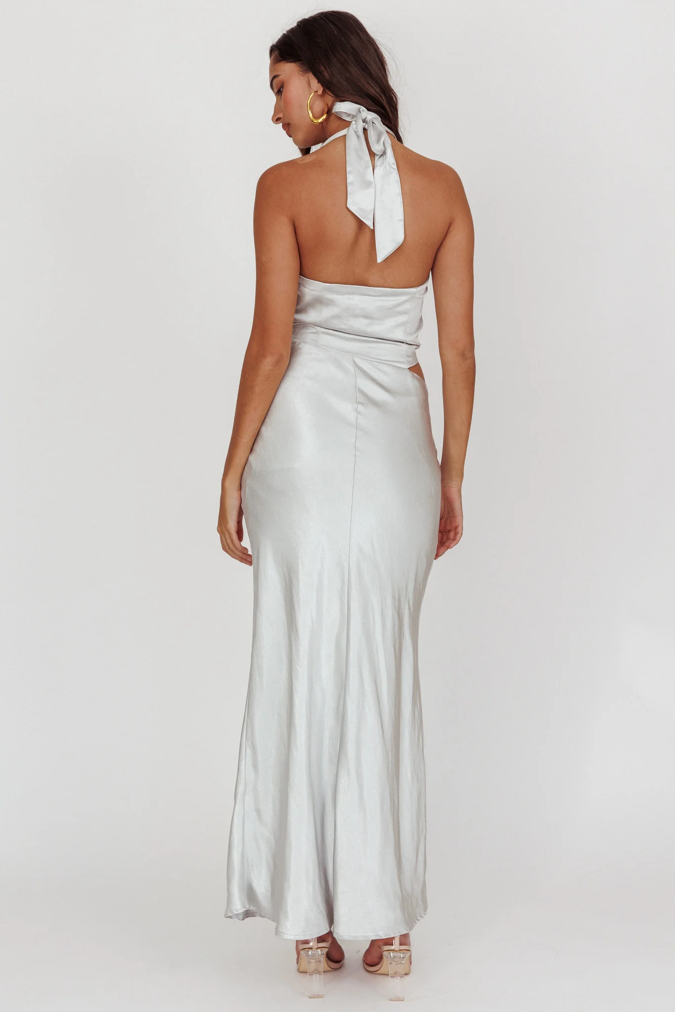 Cassiopeia Cowl Halter Neck Cut Out Maxi Dress Opal - Sonourner