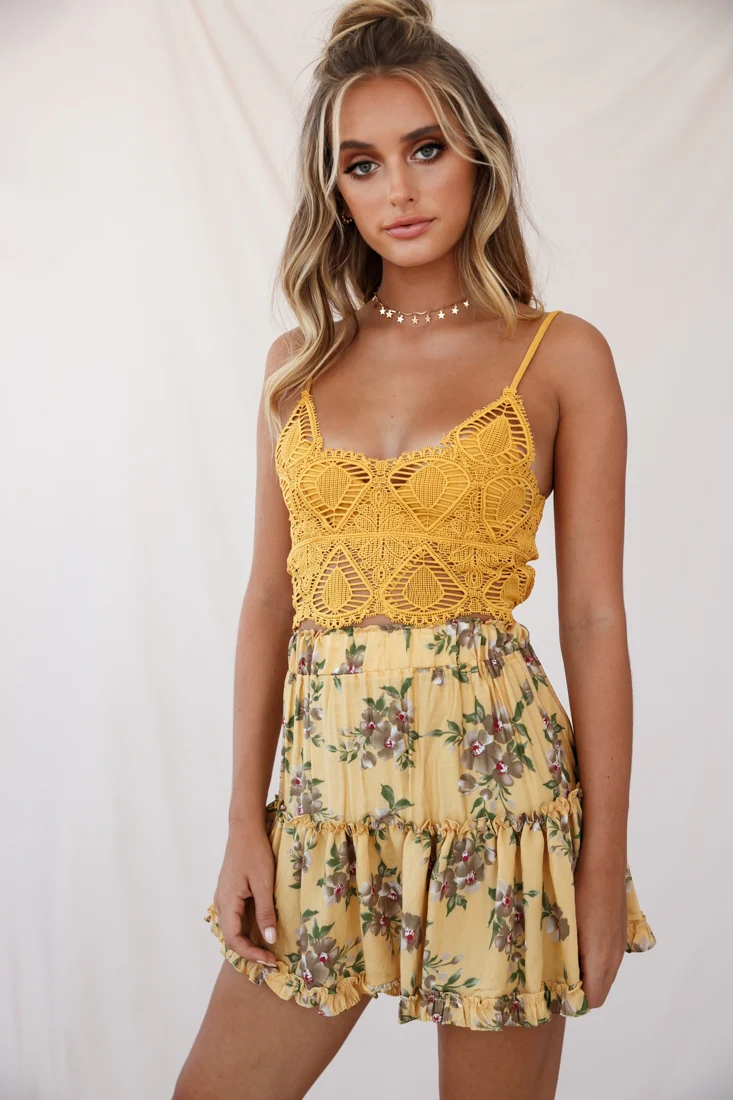 Alexi Floral Mini Skirt Mustard Print - Sonourner
