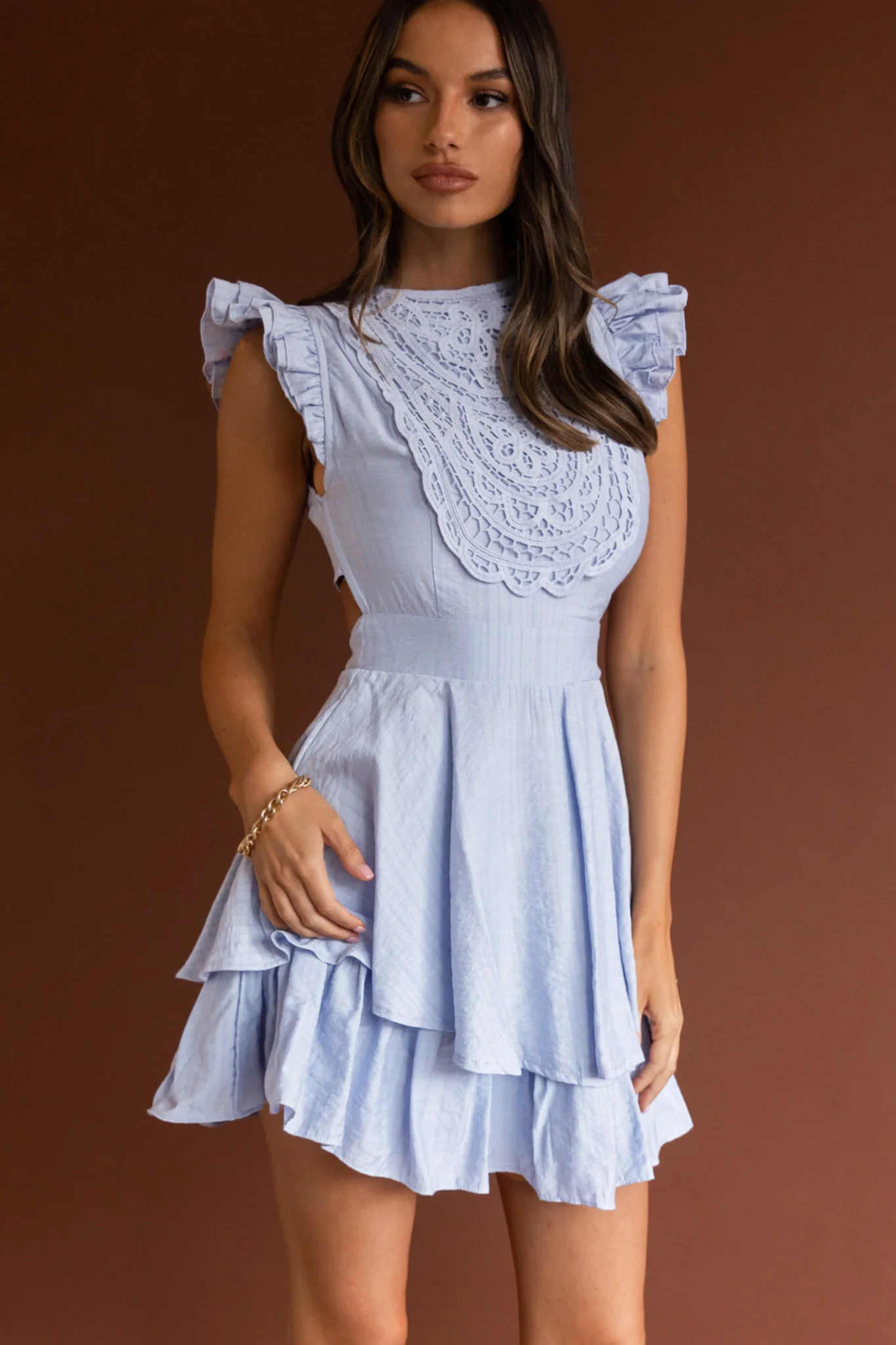 Nellie Lace Bust High Neck Dress Blue - Sonourner