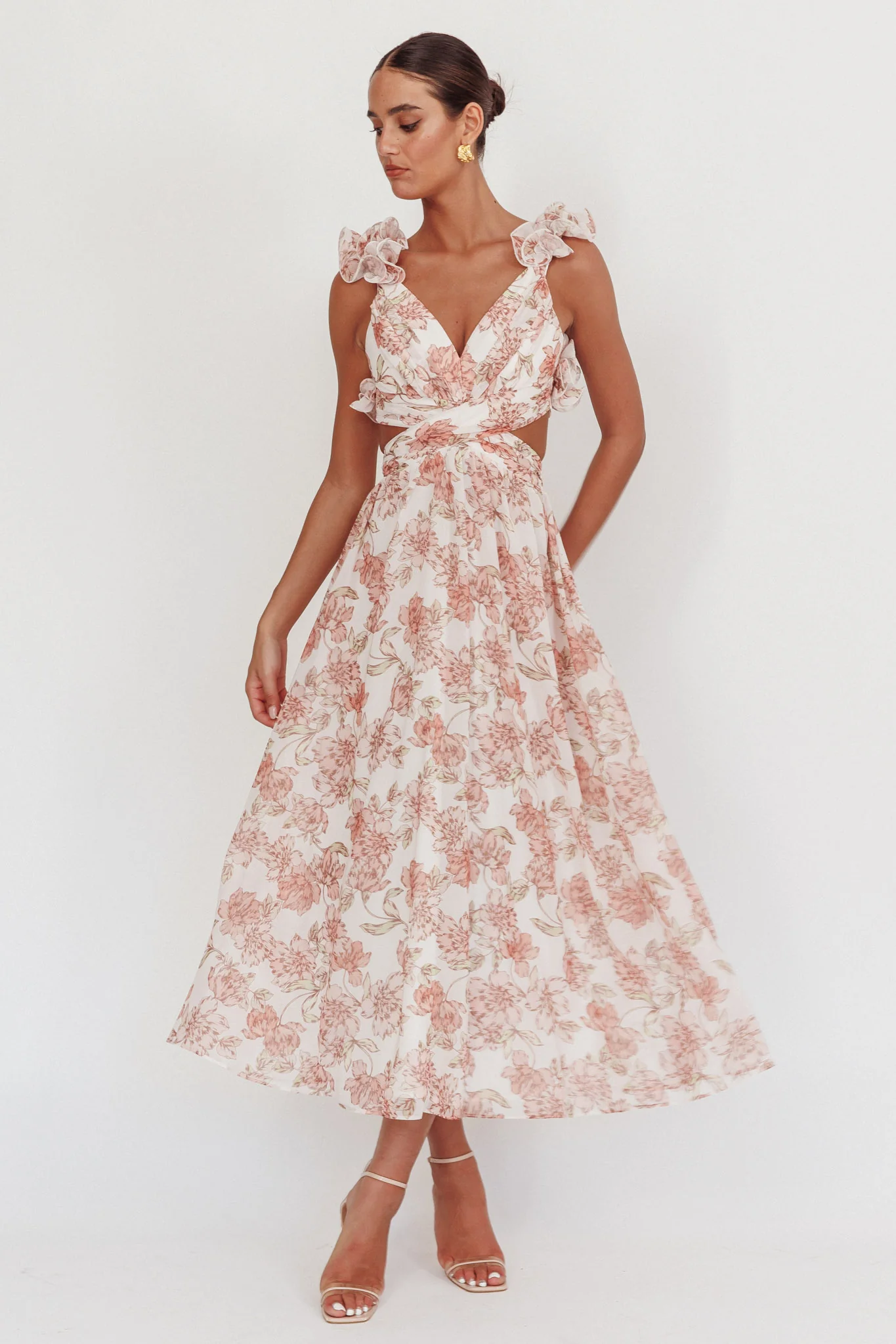 Madara Lace-Up Back Maxi Dress Floral Peach - Sonourner