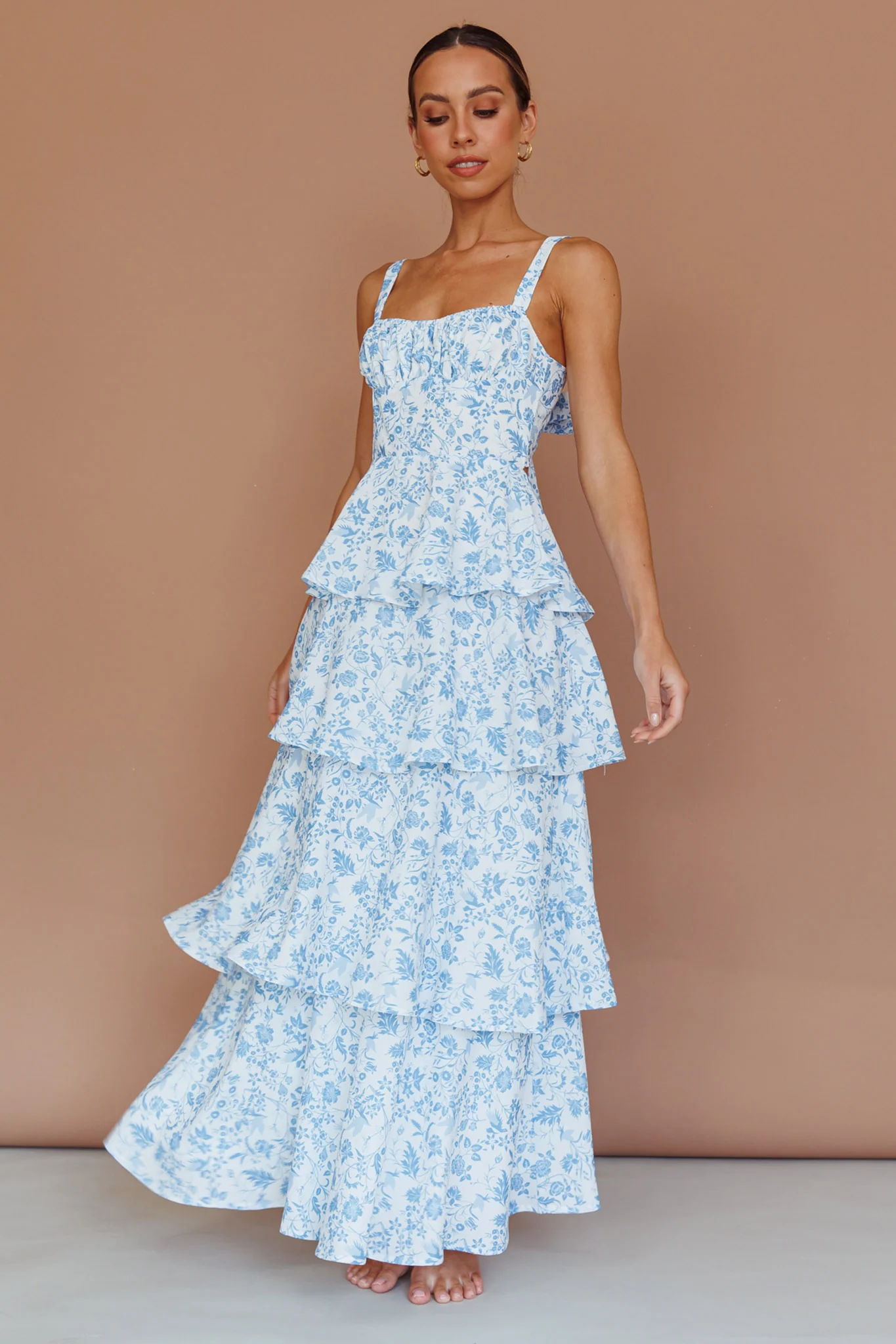 Provence Bloom Tiered Midi Dress Floral Blue - Sonourner