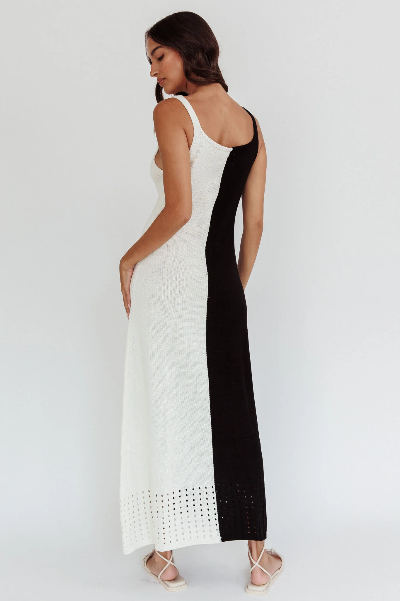 Sunday Fun Day Knit Maxi Dress Black Cream - Sonourner
