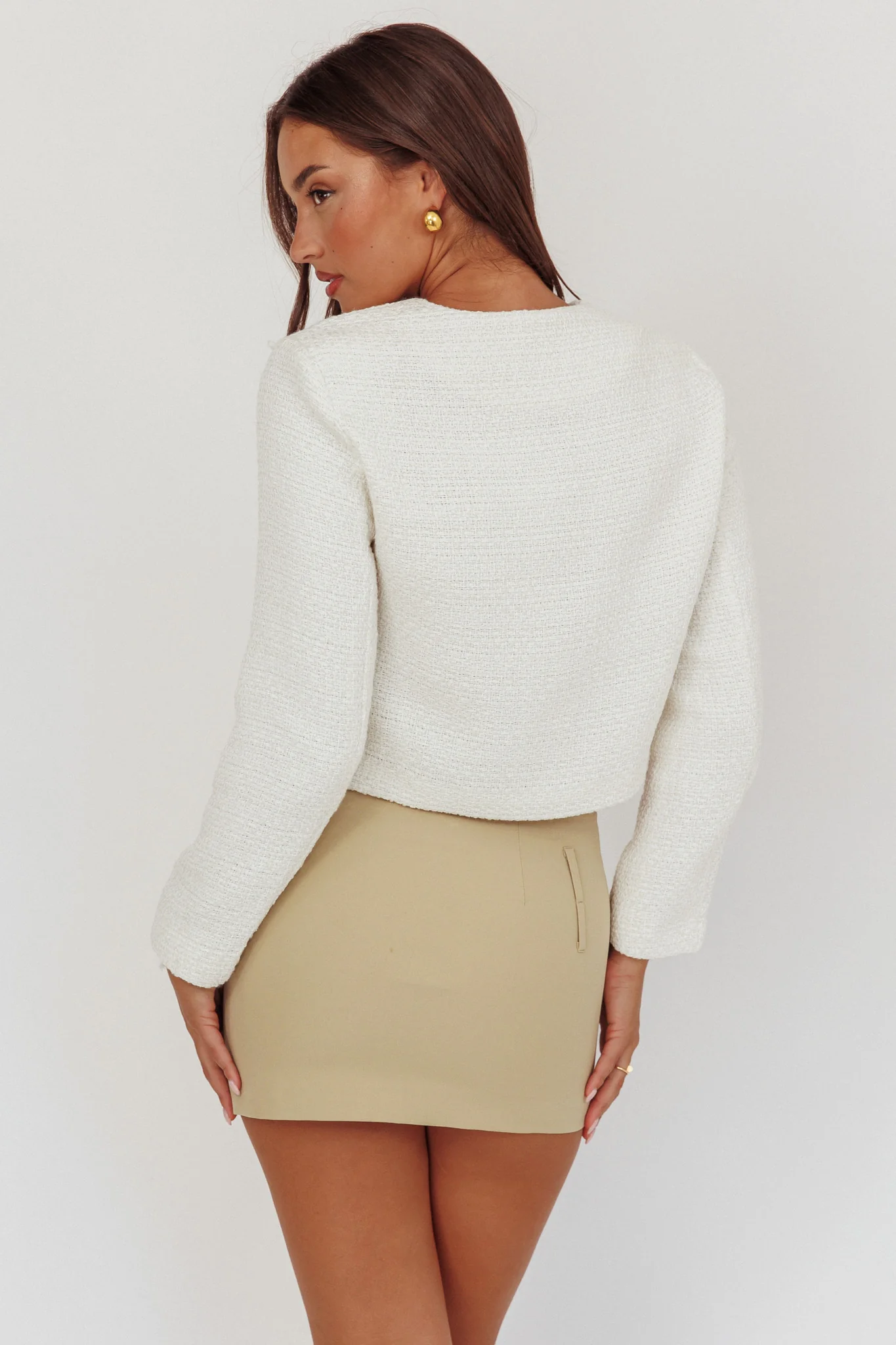 Beverly Hills Cropped Jacket Tweed White - Sonourner