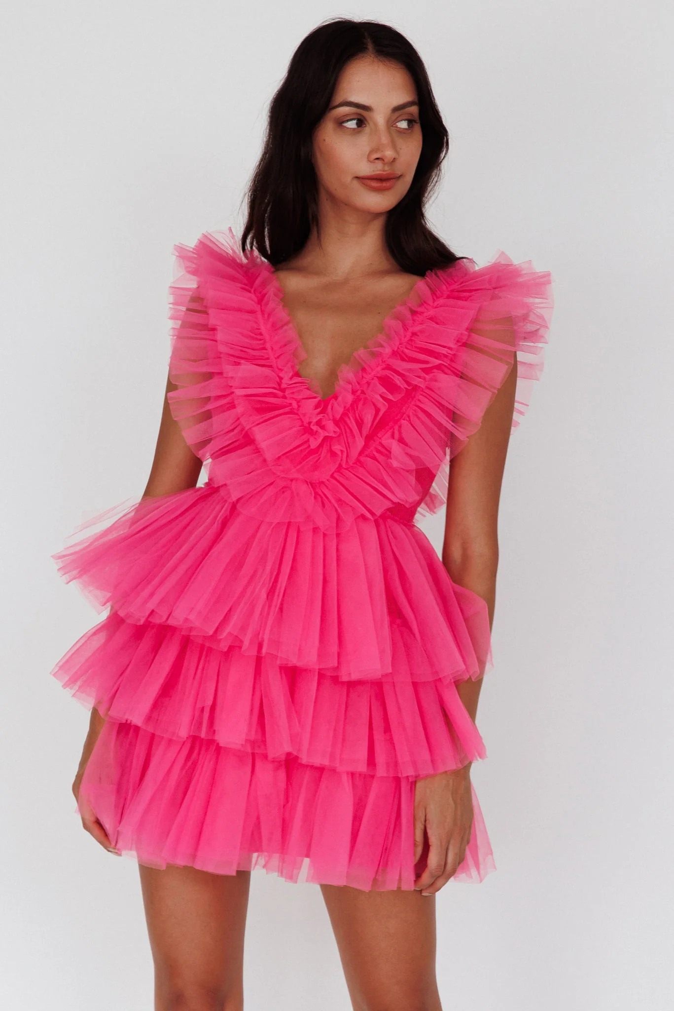 Froufrou Layered Tulle Mini Dress Hot Pink - Sonourner