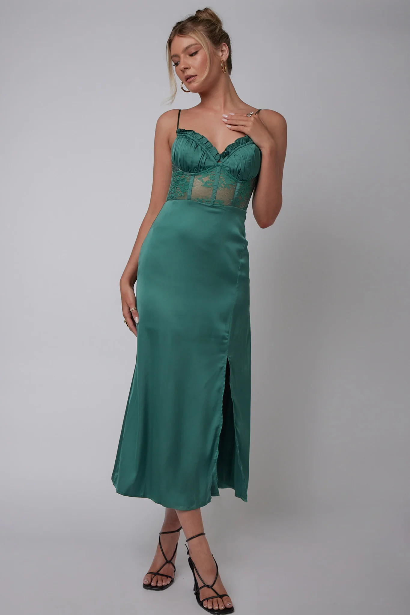 Trophy Lace Bodice Midi Dress Emerald - Sonourner