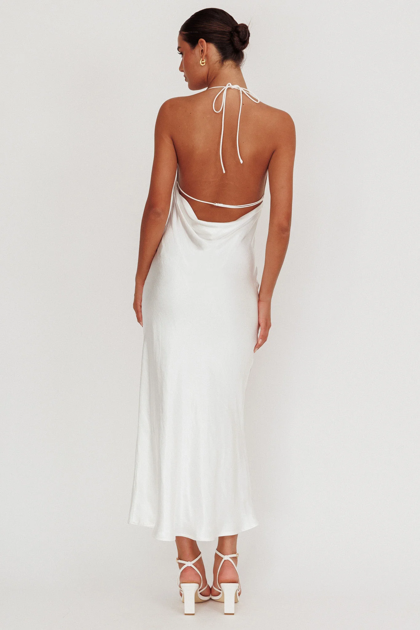 Seren Backless Cowl Neck Maxi Dress White - Sonourner