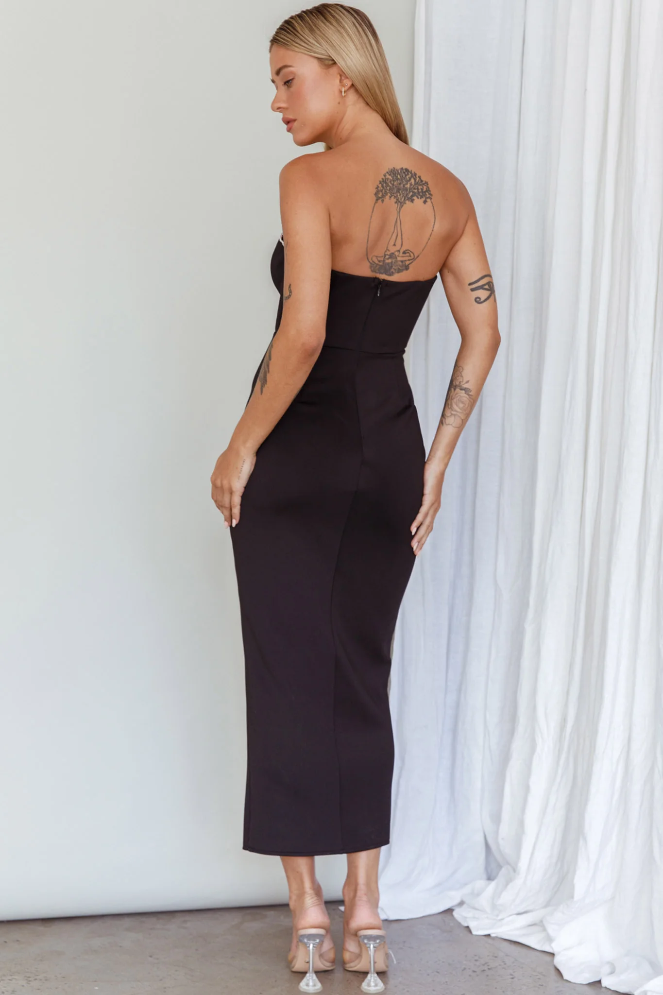 Mystic Diamante Neckline Midi Dress Black - Sonourner