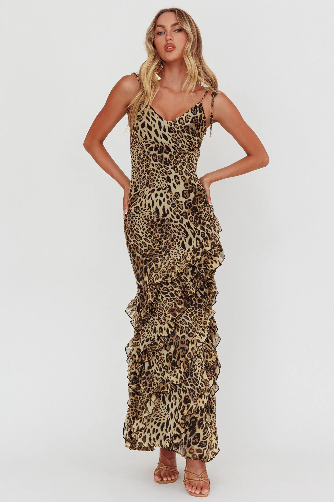 Dreamy Day Ruffle Trim Maxi Dress Leopard - Sonourner