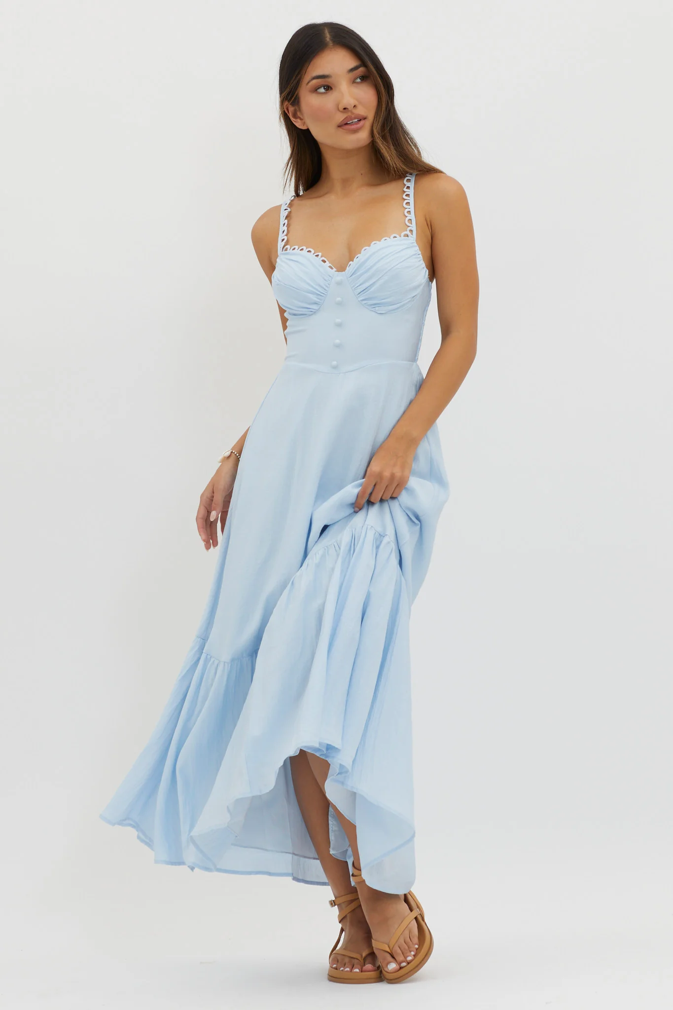 Golden Suns Scallop Trim Midi Dress Baby Blue - Sonourner