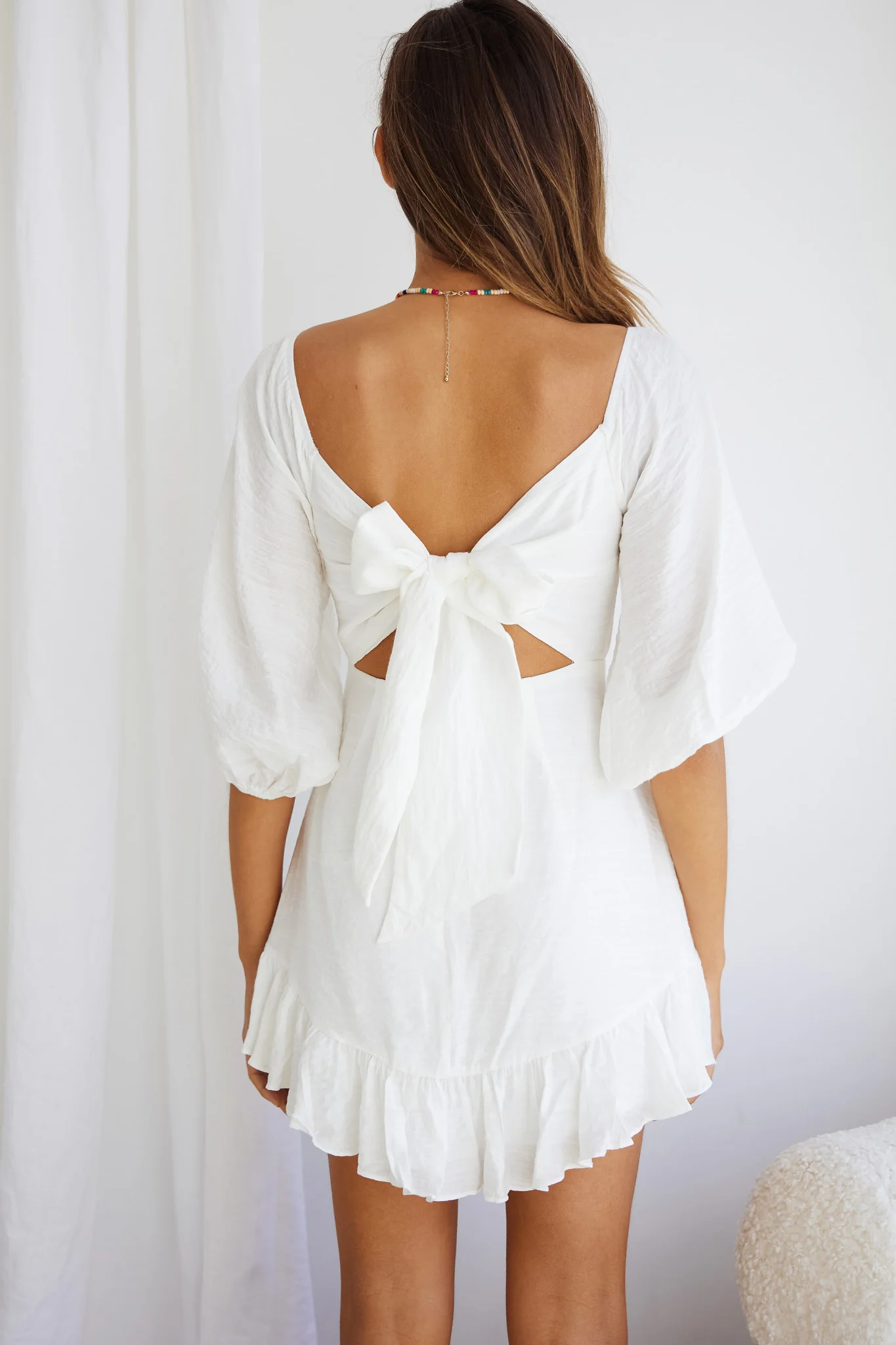 Picture This Three Quarter Sleeve Cut-Out Bust Mini Dress White - Sonourner