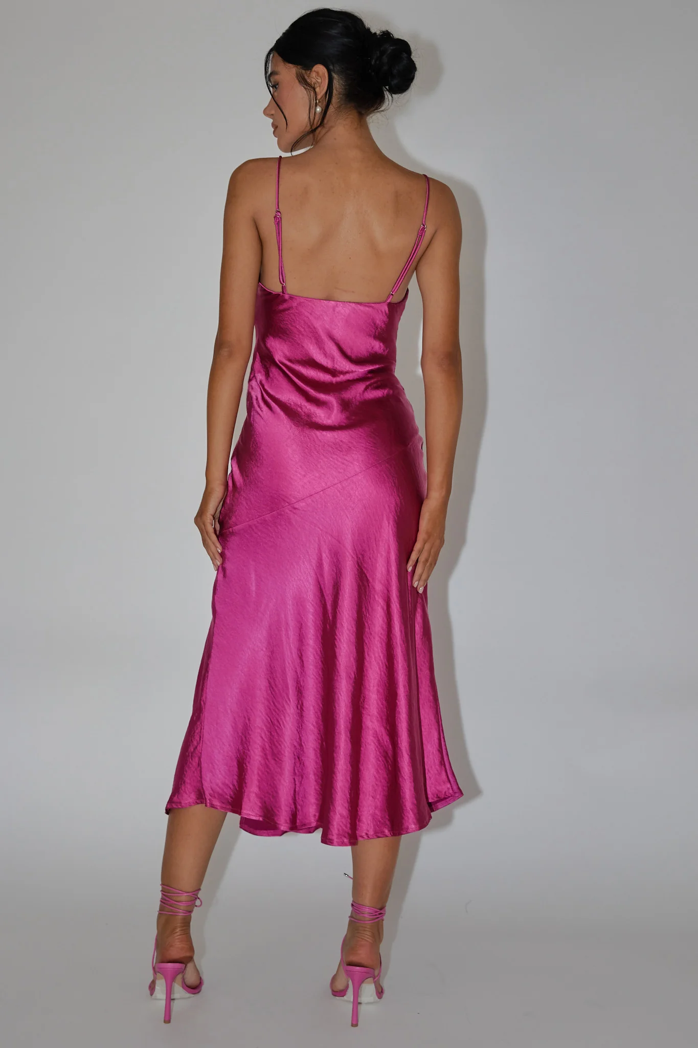 Downtown Cami Strap Front Split Midi Dress Fuchsia - Sonourner