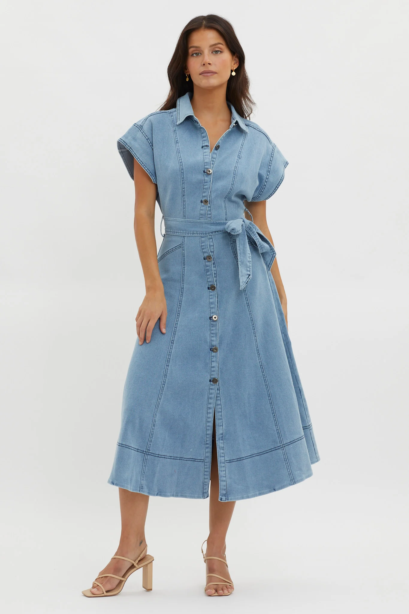 Laureen Short Sleeve Midi Dress Denim Blue - Sonourner