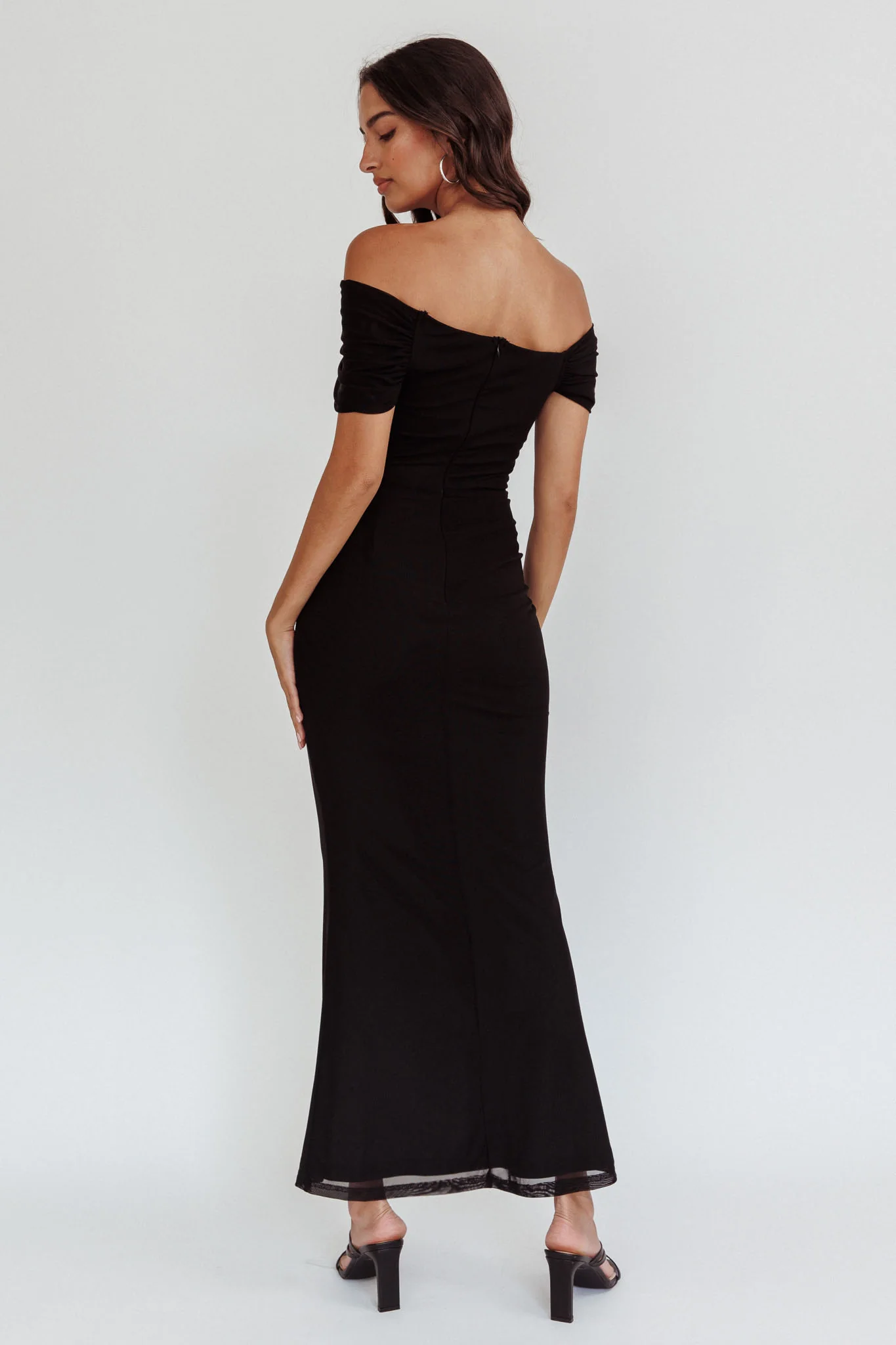 Aqaba Off-Shoulder Mesh Maxi Dress Black - Sonourner