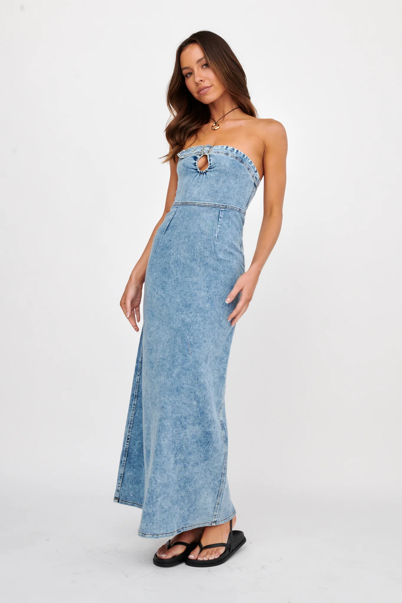 NOAH Strapless Buckle Maxi Dress Denim - Sonourner