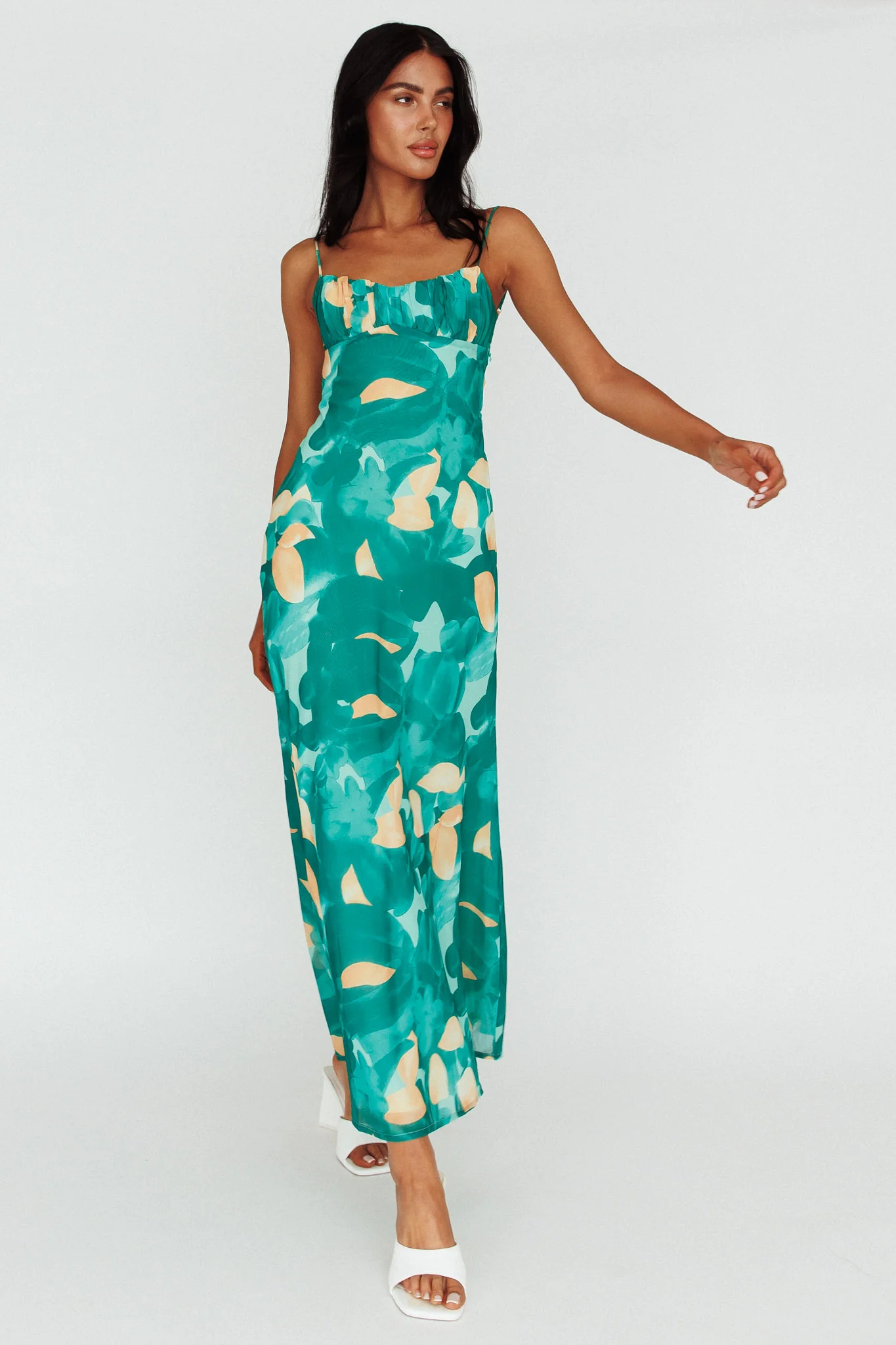 Nerida Twist Back Maxi Dress Print Green - Sonourner