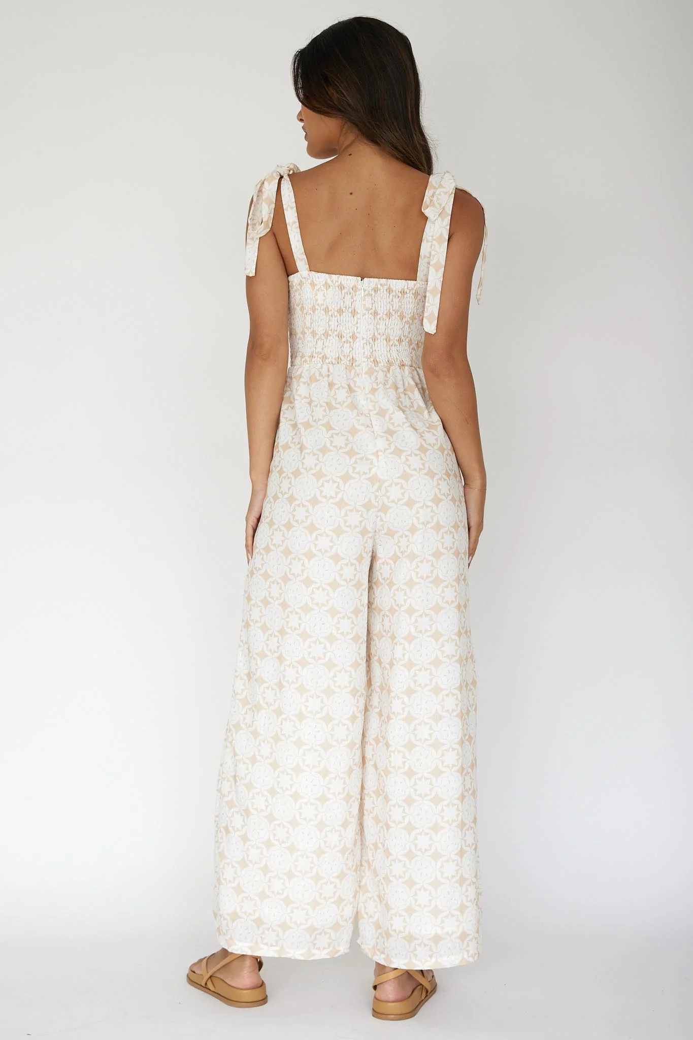 Kersty Tied Shoulder Jumpsuit Beige - Sonourner