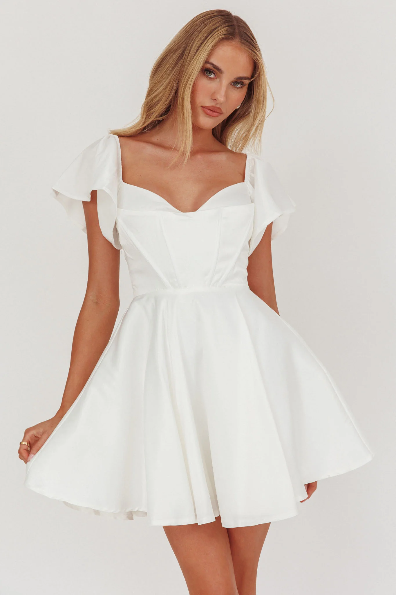Tamelia Flutter Sleeve Mini Dress White - Sonourner