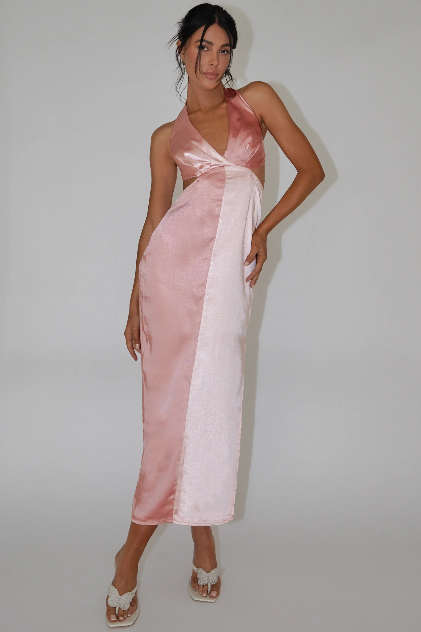 Harlequin Halterneck Satin Maxi Dress Blush - Sonourner