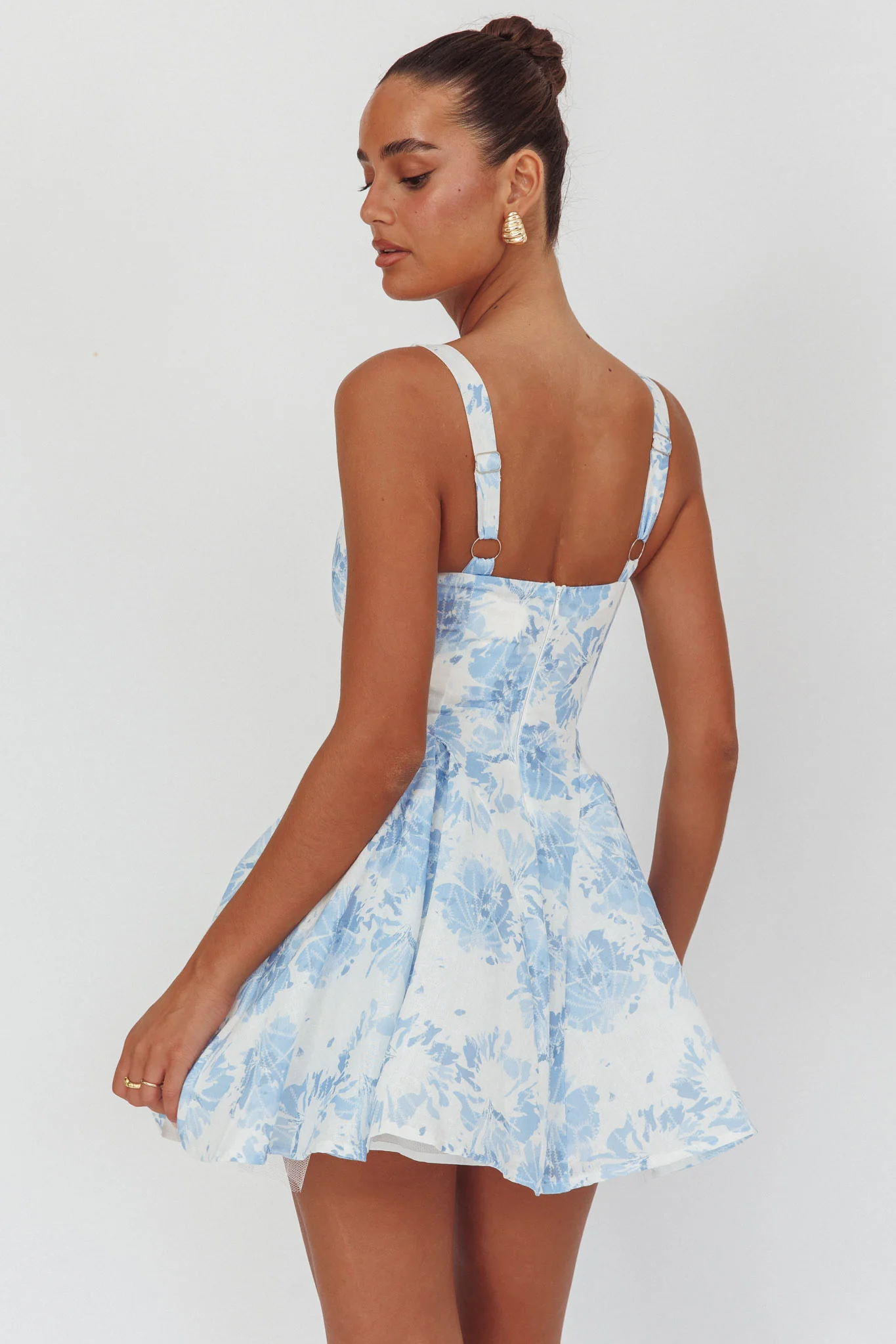 Get My Attention Off-Shoulder Mini Dress Floral Blue - Sonourner
