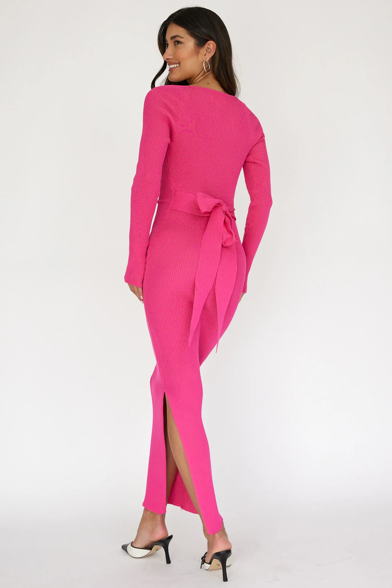 Twilight Moments Long Sleeve Knit Dress Hot Pink - Sonourner