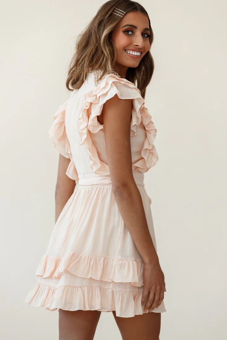 Oakland High Neck Ruffle Detail Dress Beige - Sonourner