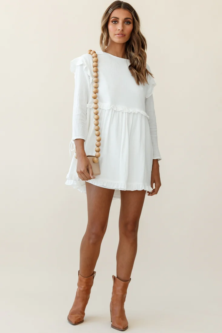 Marion Long Sleeve Shift Dress White - Sonourner
