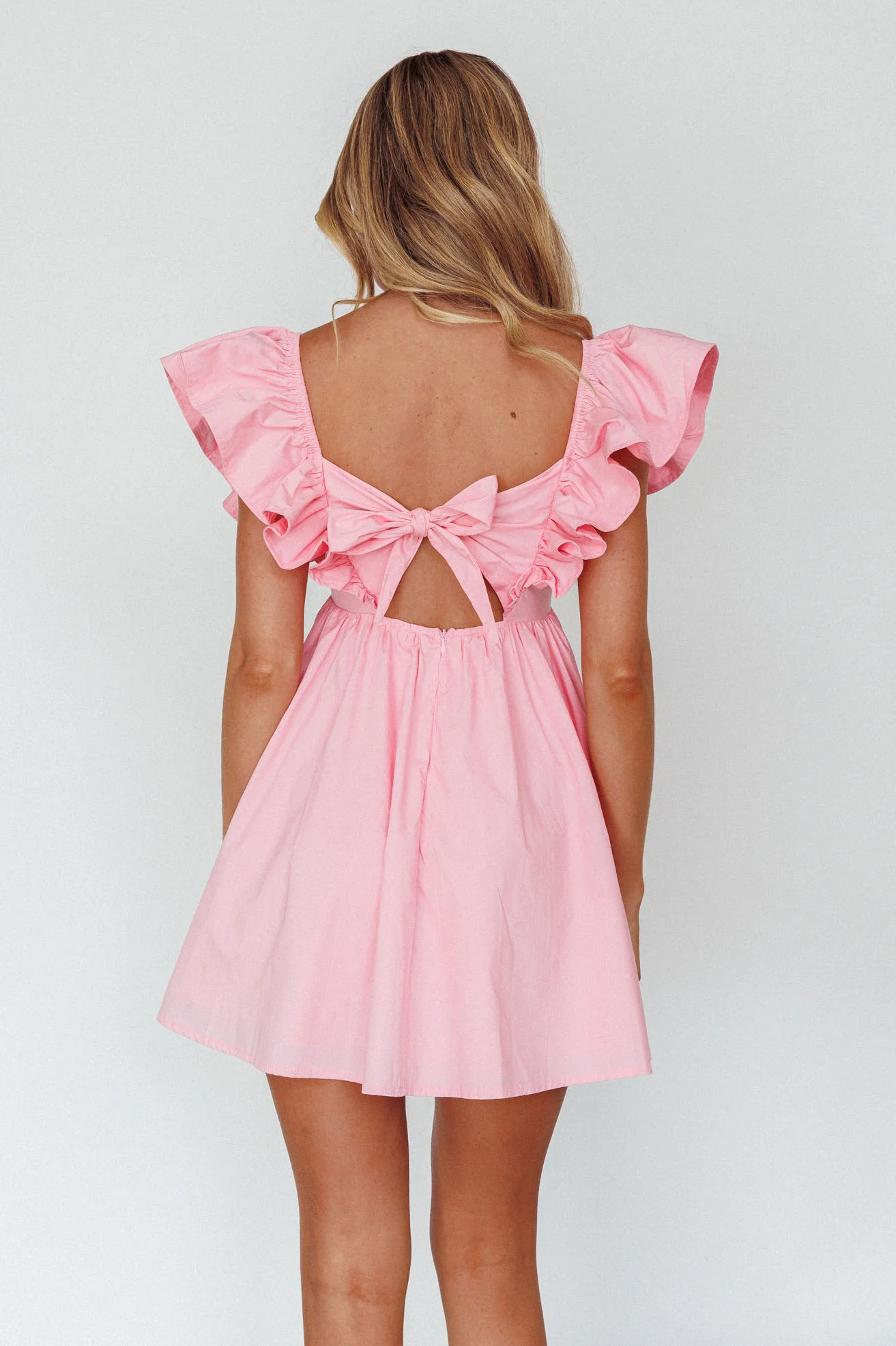 Marlina Ruffle Sleeve Babydoll Mini Dress Soft Pink - Sonourner