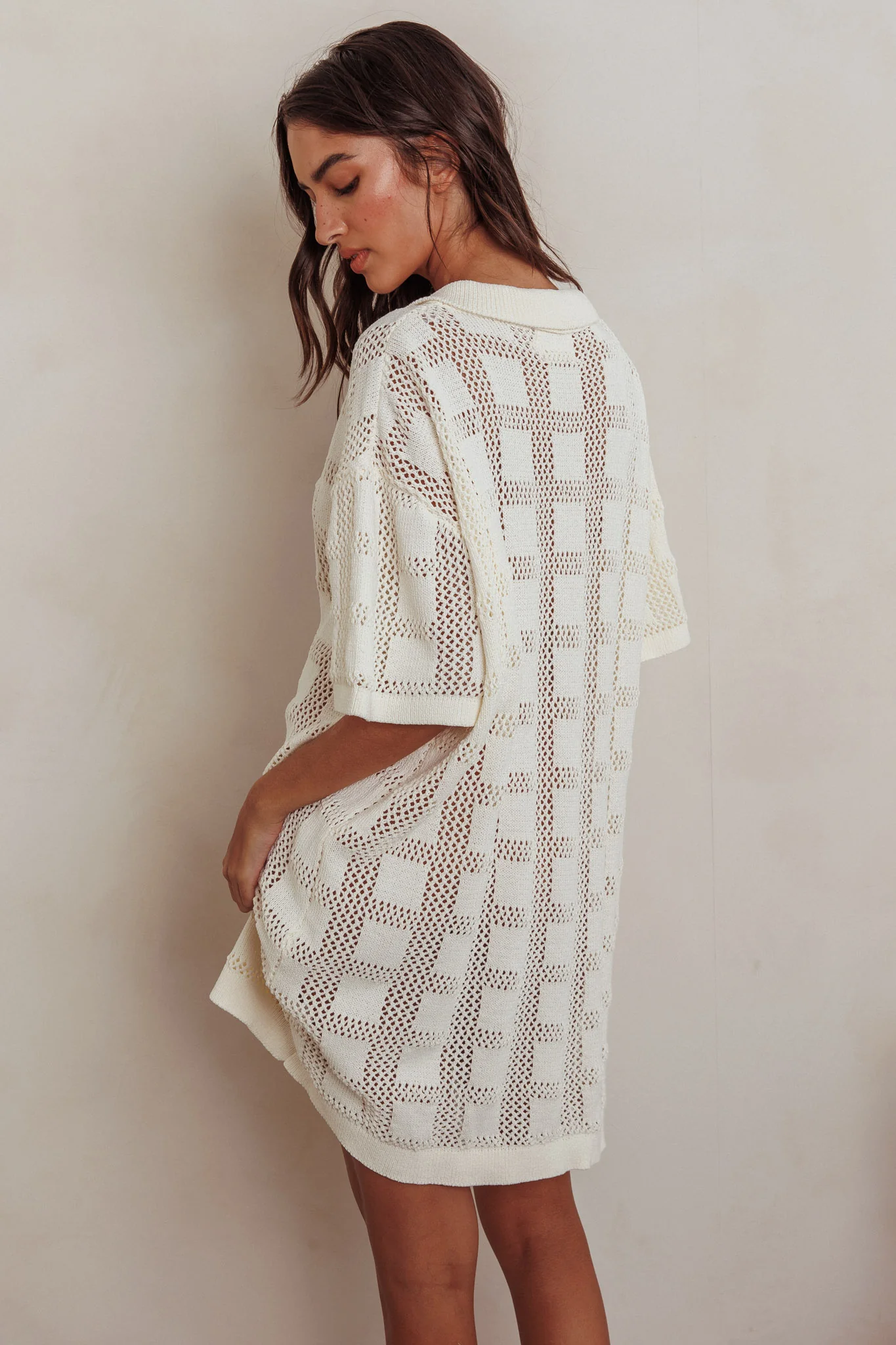 Best Friend Knit Shirt Dress Beige - Sonourner