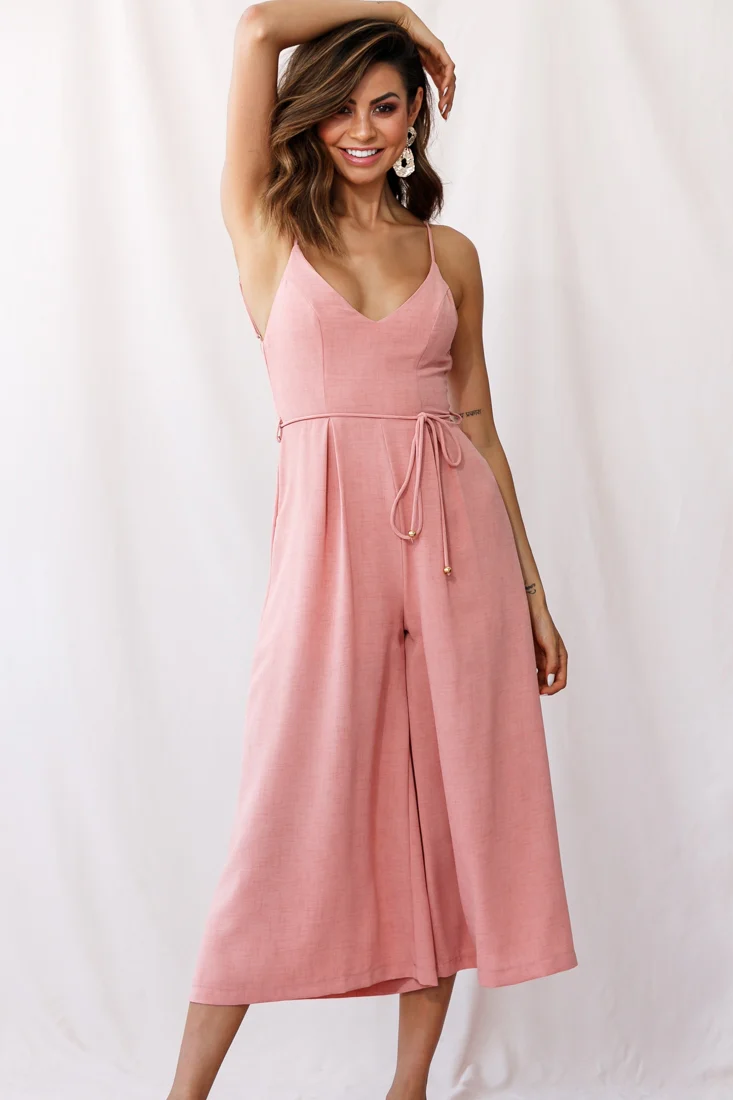 Brighton Low Back Wide Leg Jumpsuit Rose - Sonourner