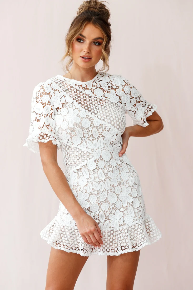 Reinhart Short Sleeve Crochet Lace Dress White - Sonourner