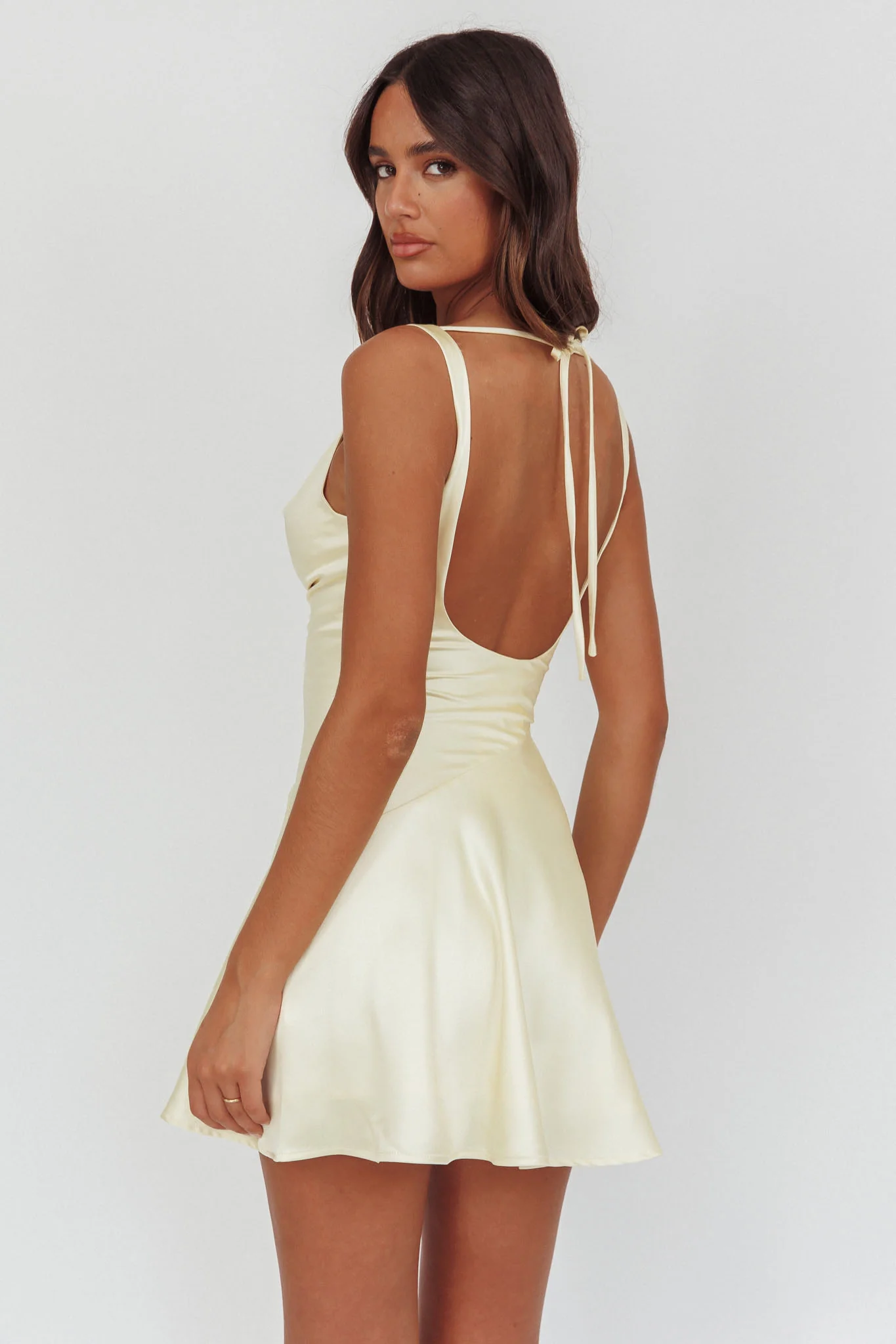 Brigid Cowl Neck Scoop Back Mini Dress Butter - Sonourner