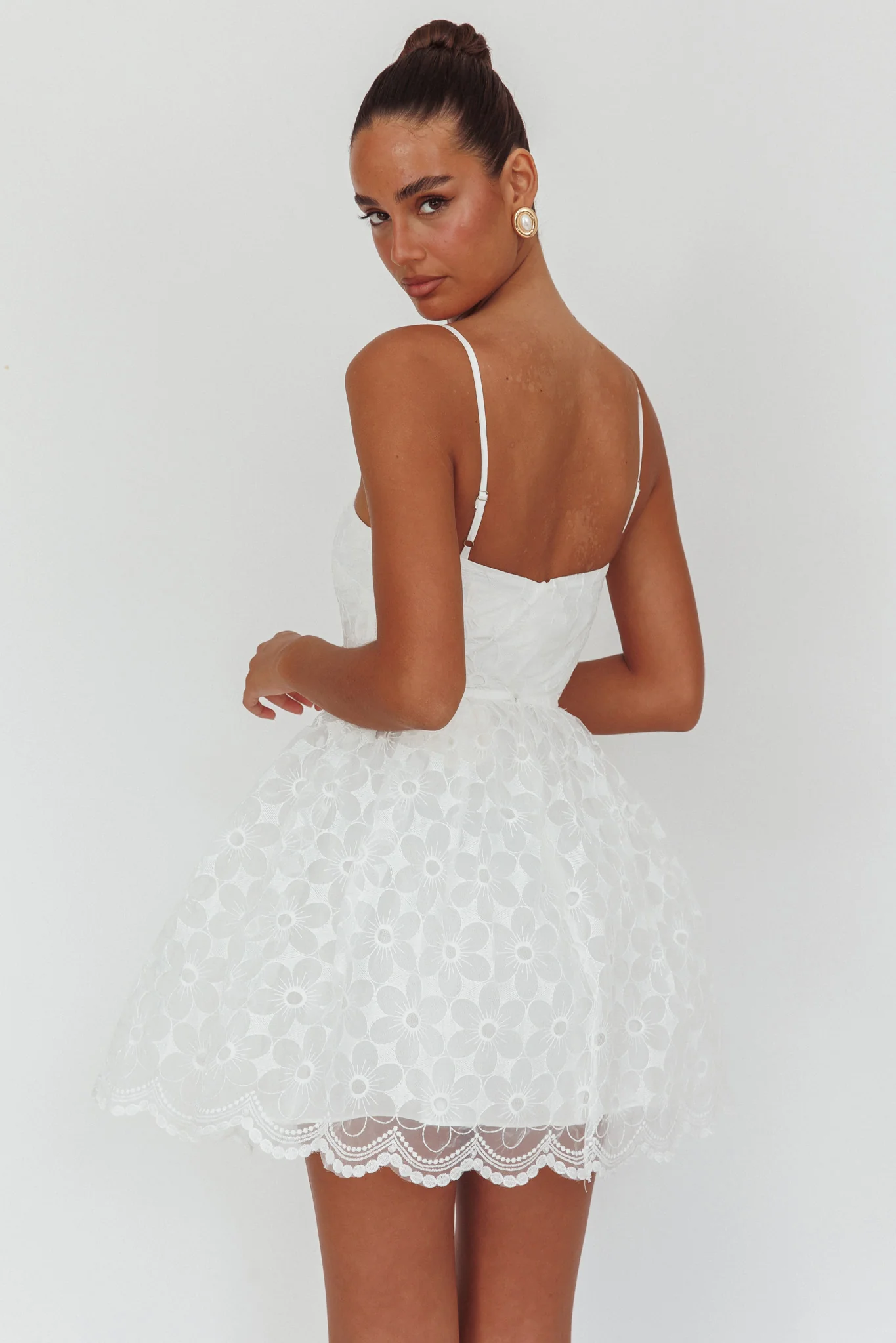 Bahia A-Line Square Neckline Mini Dress Lace White - Sonourner